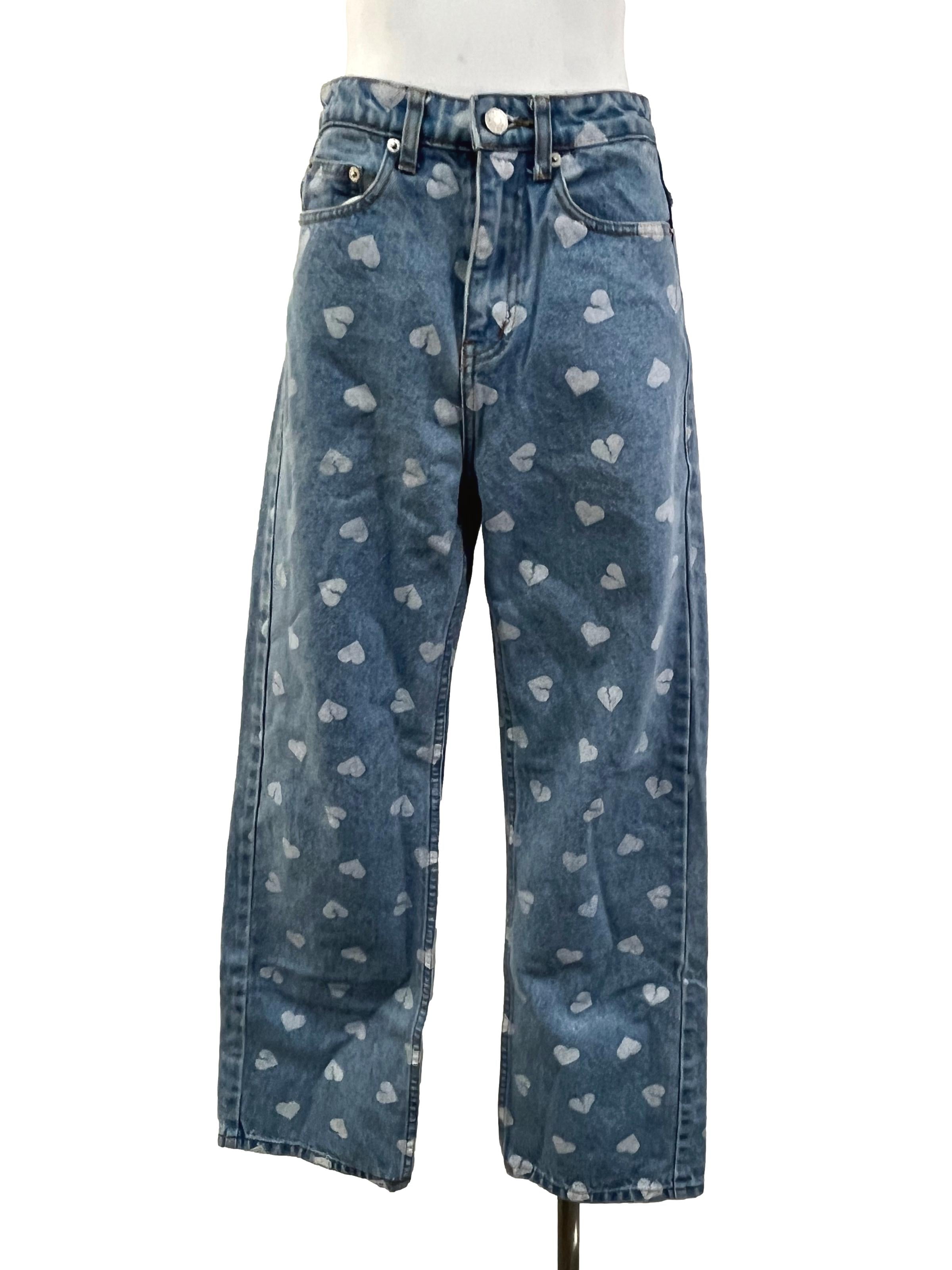 Light Blue White Heart Jeans