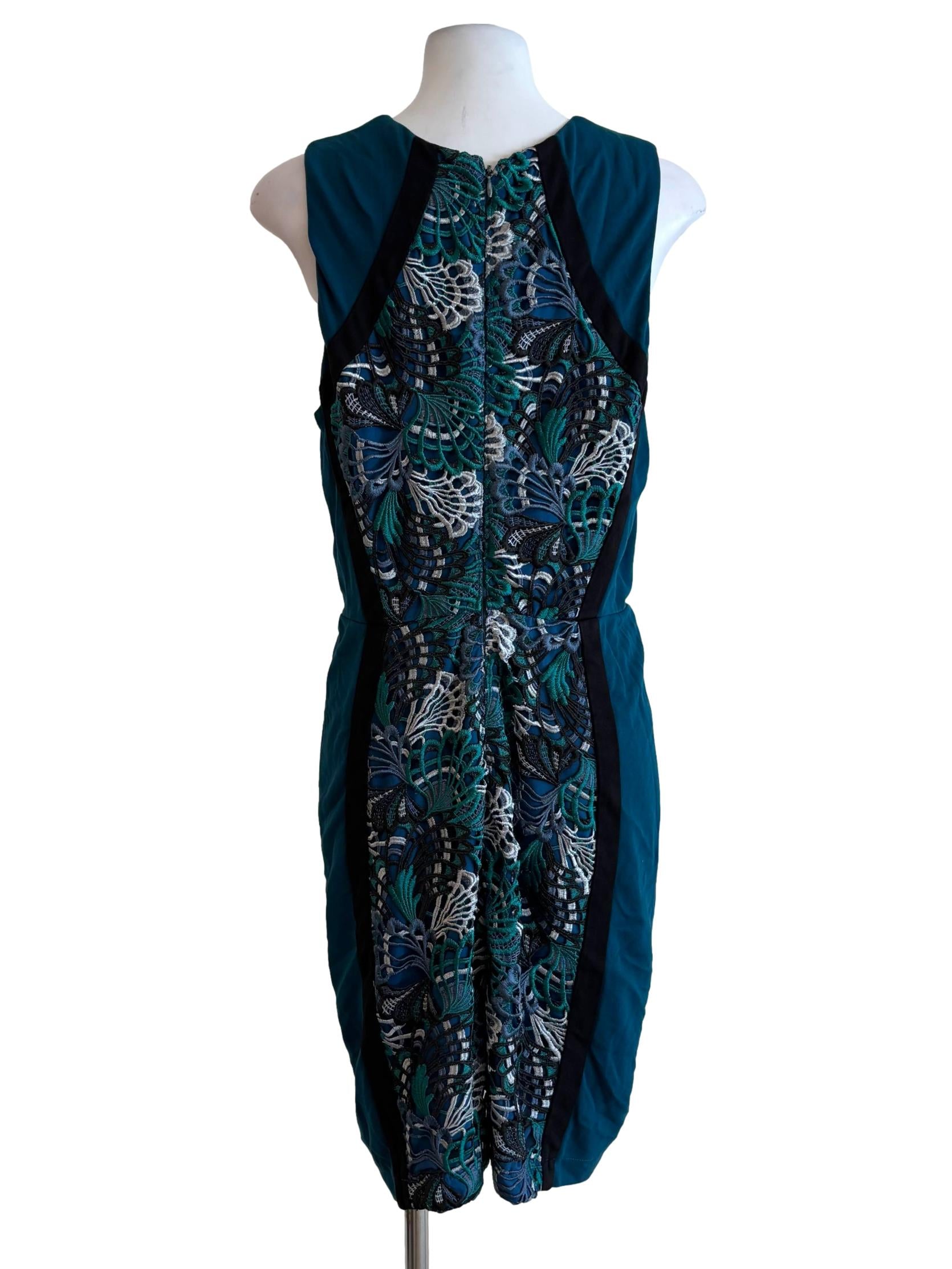 Teal Floral Lace Sleeveless Pencil Dress