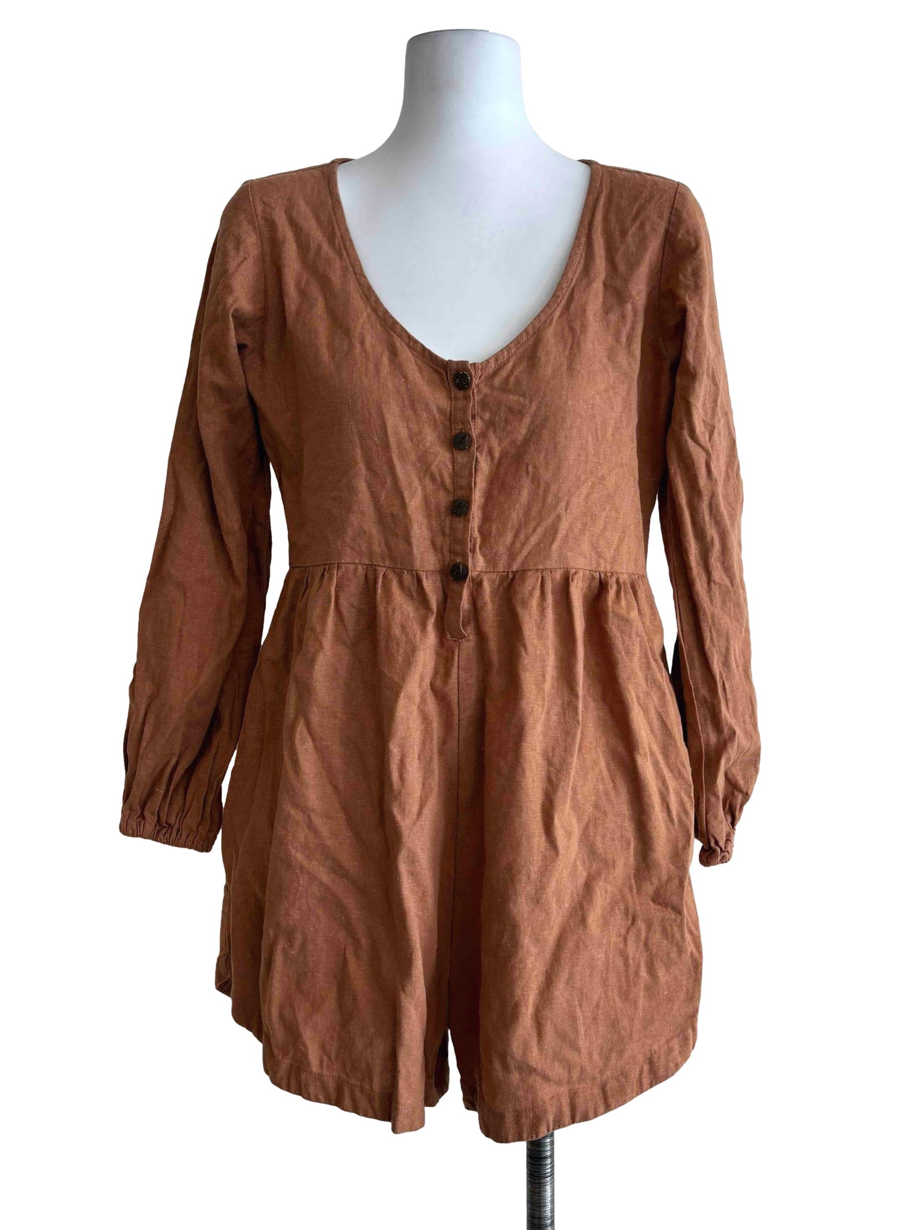 Caramel Brown Long Sleeve Romper