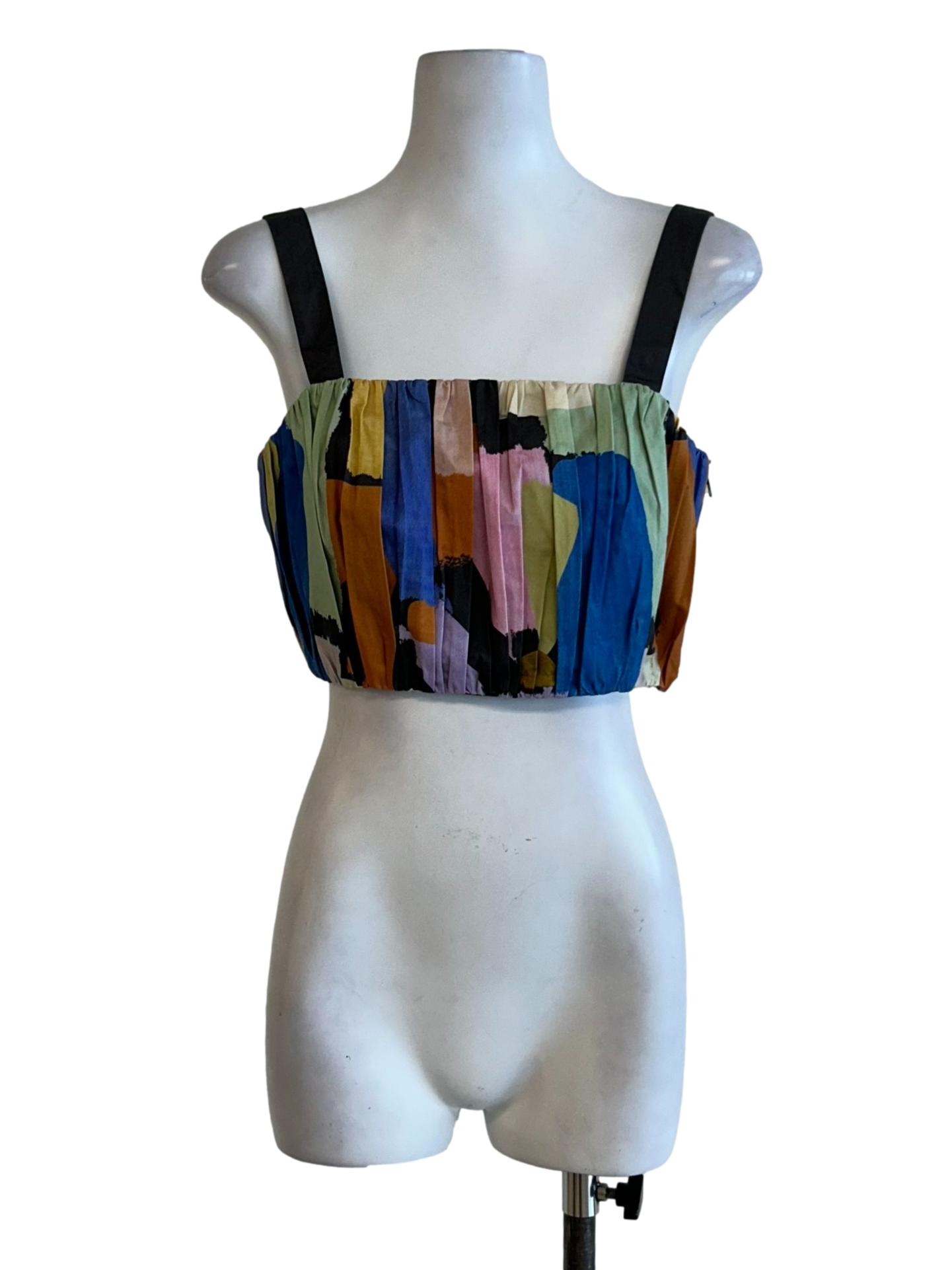 Block Color Patterned Pleated Top OSN