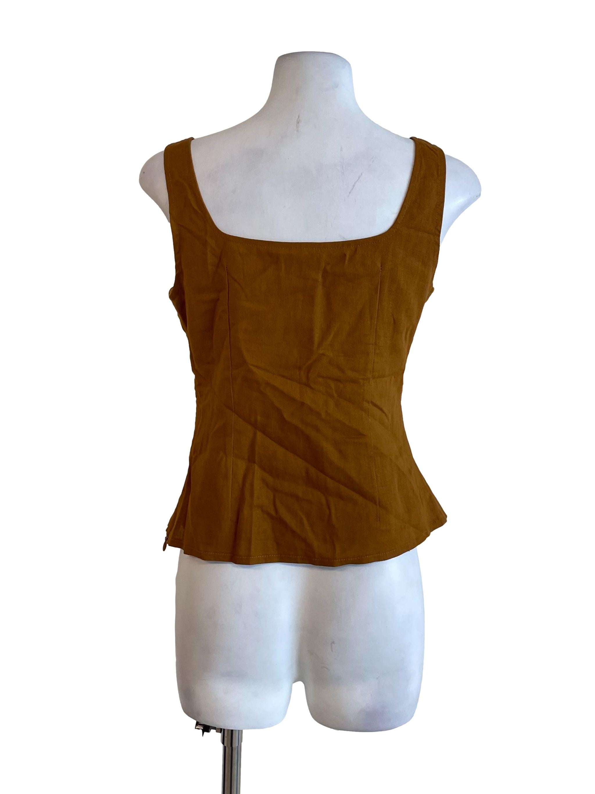 Dark Honey Square Neck Buttons Top