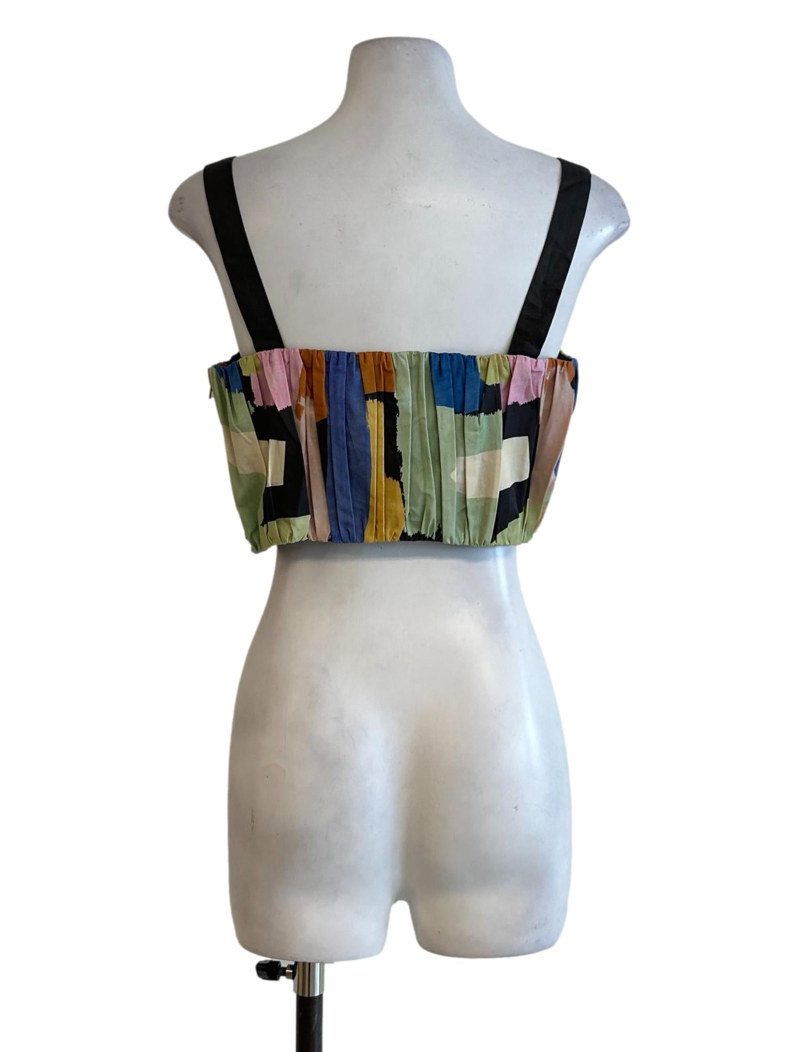 Block Color Patterned Pleated Top OSN