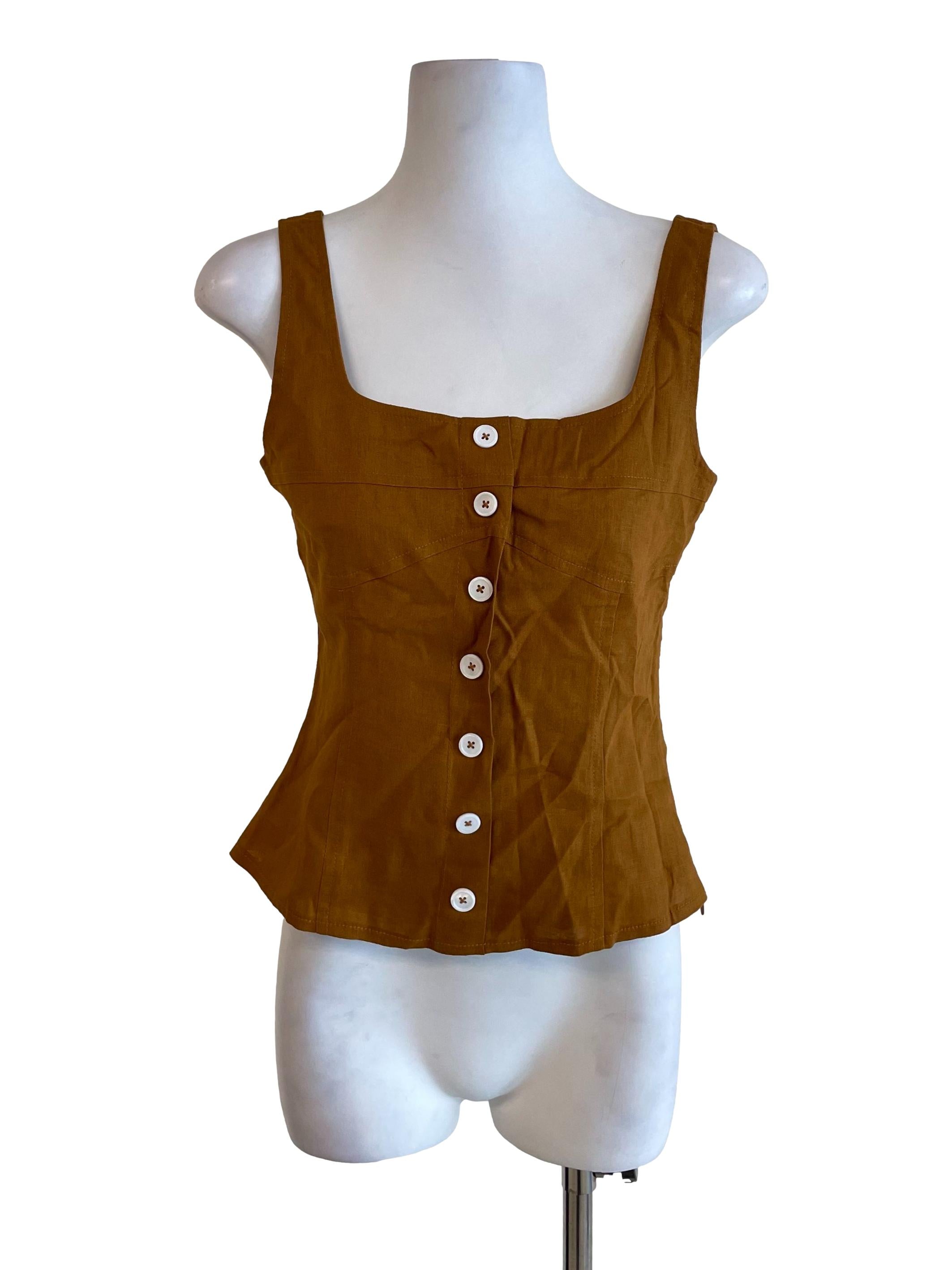 Dark Honey Square Neck Buttons Top