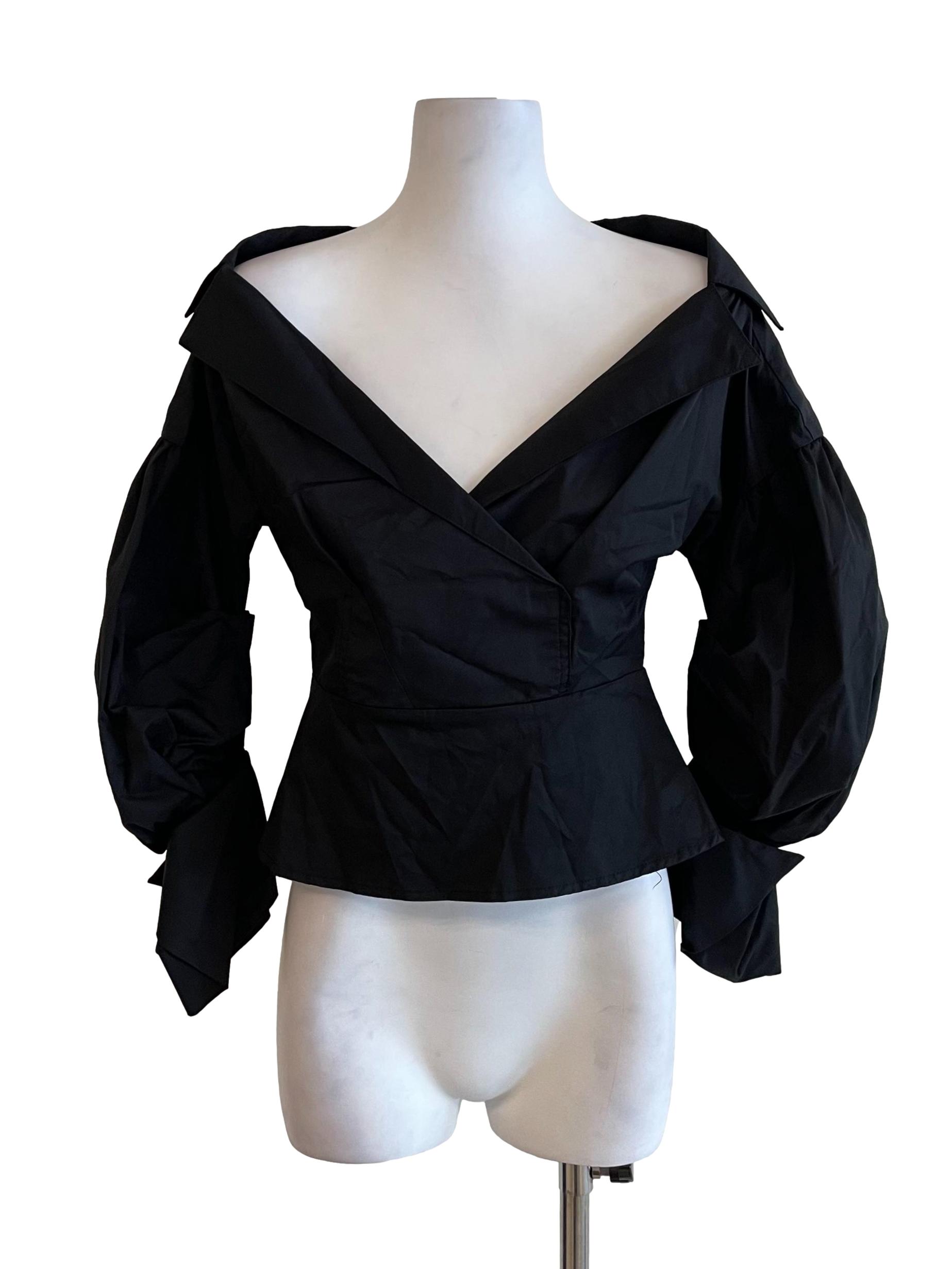 Black Draped Sleeves Off Shoulder Shirt