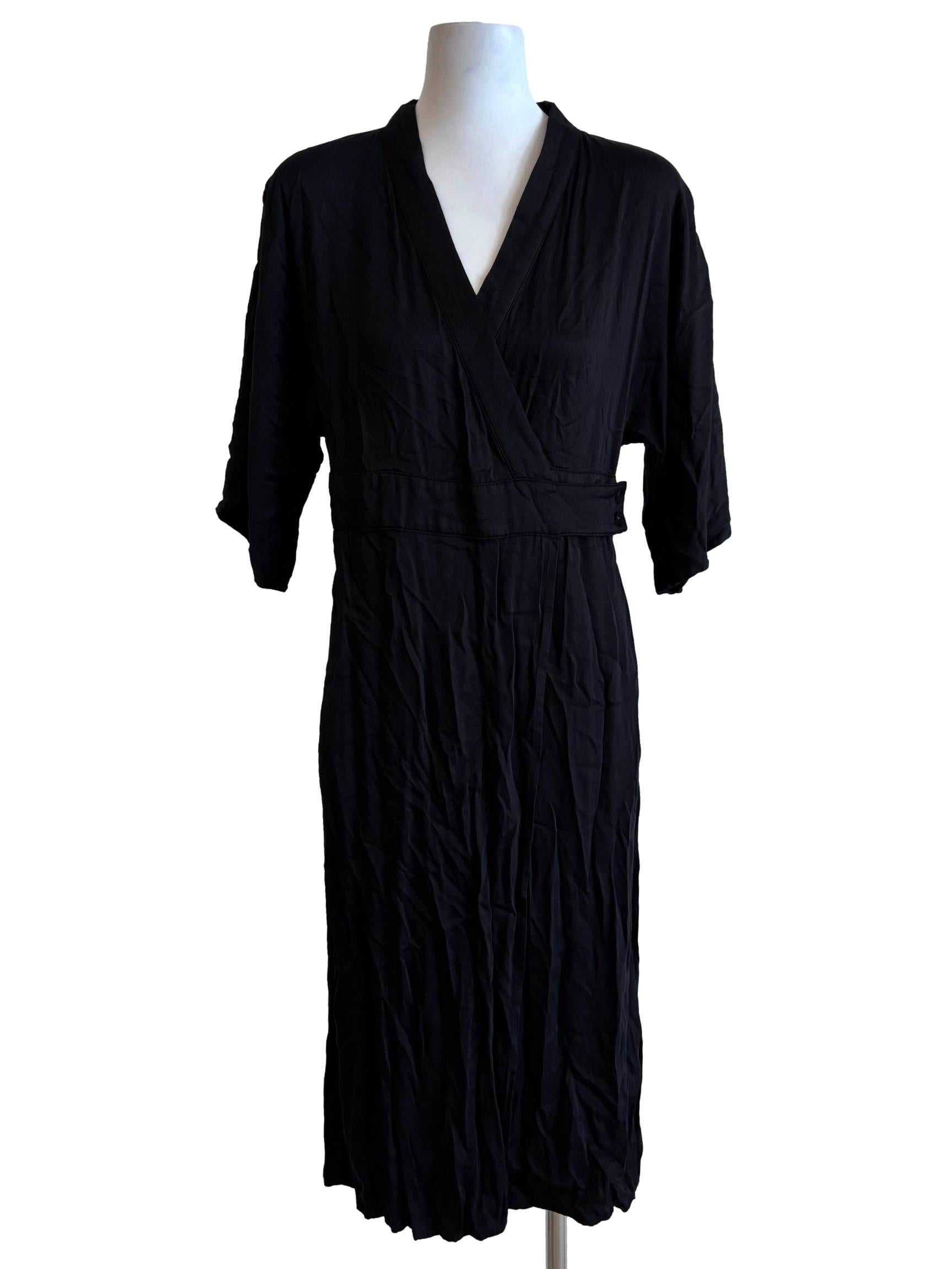 Black Short Sleeve Surplice Dress
