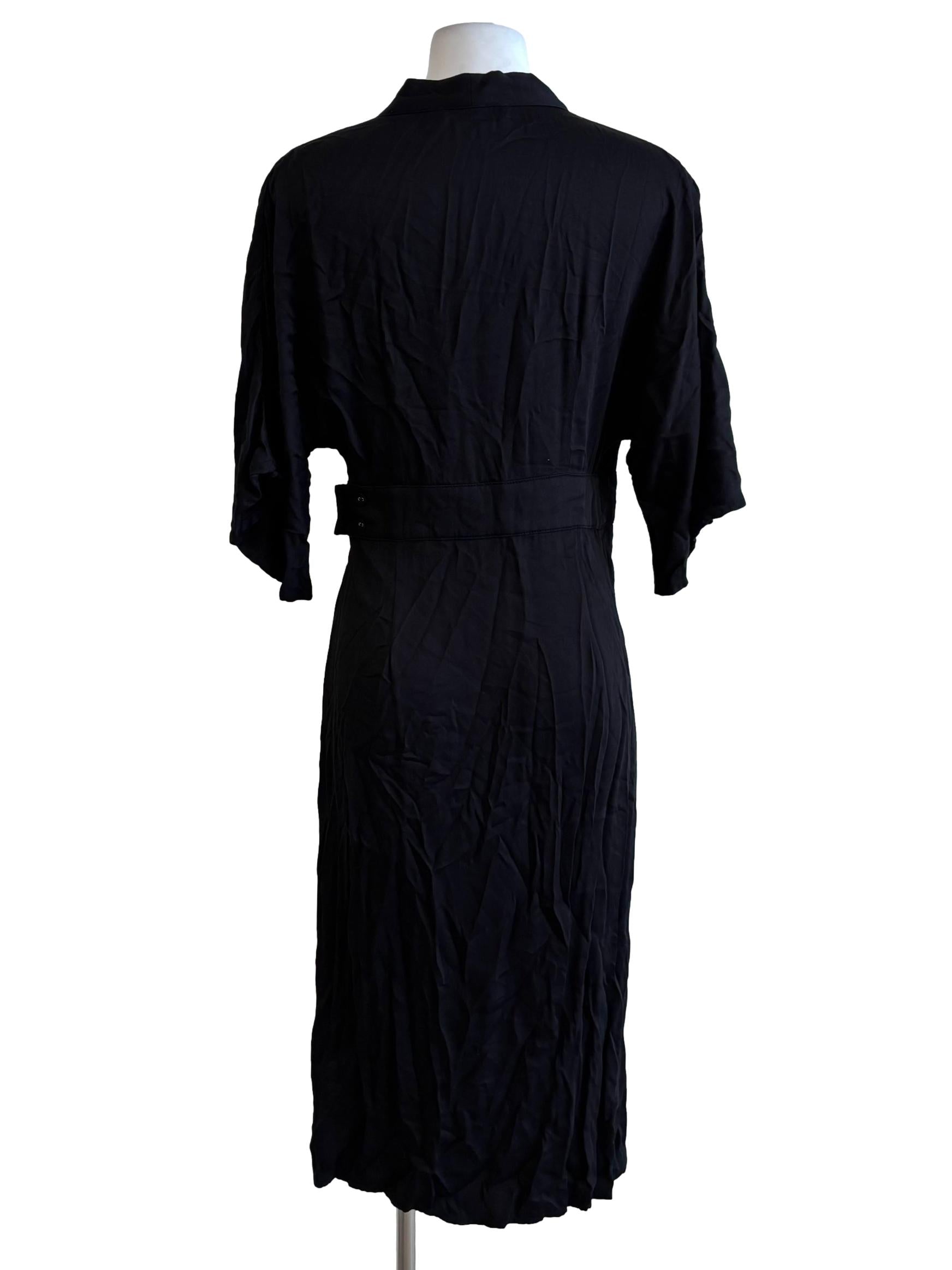 Black Short Sleeve Surplice Dress