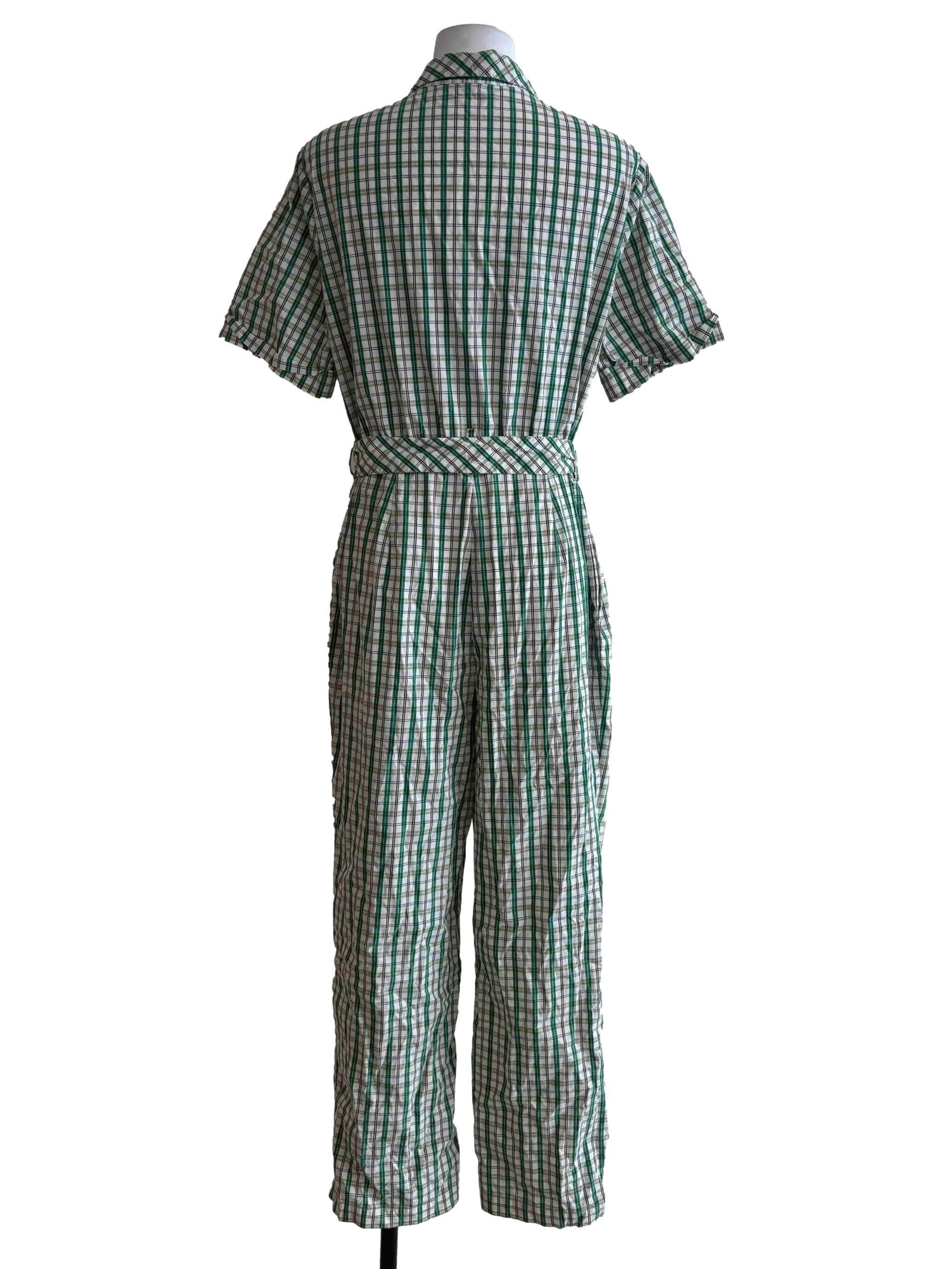 Pistachio Green Plaid Shirt Jumpsuit