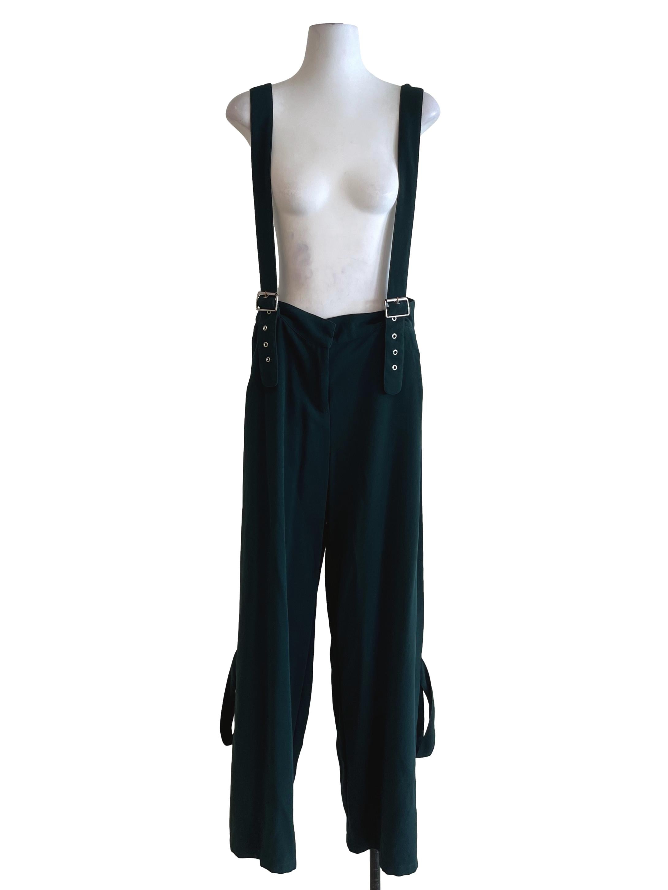 Pine Green Plain Wide Leg Pants
