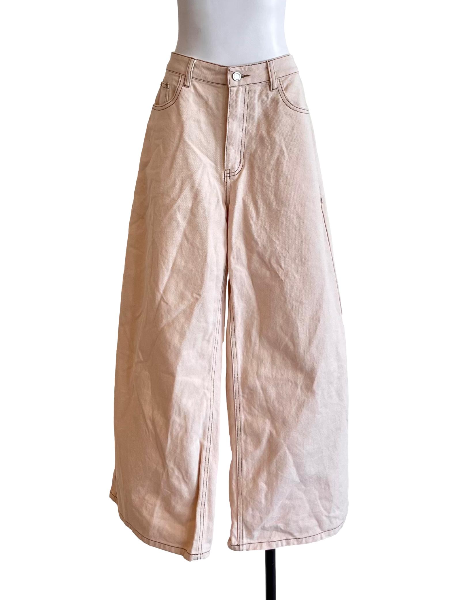 Ivory Beige Wide Leg Jeans