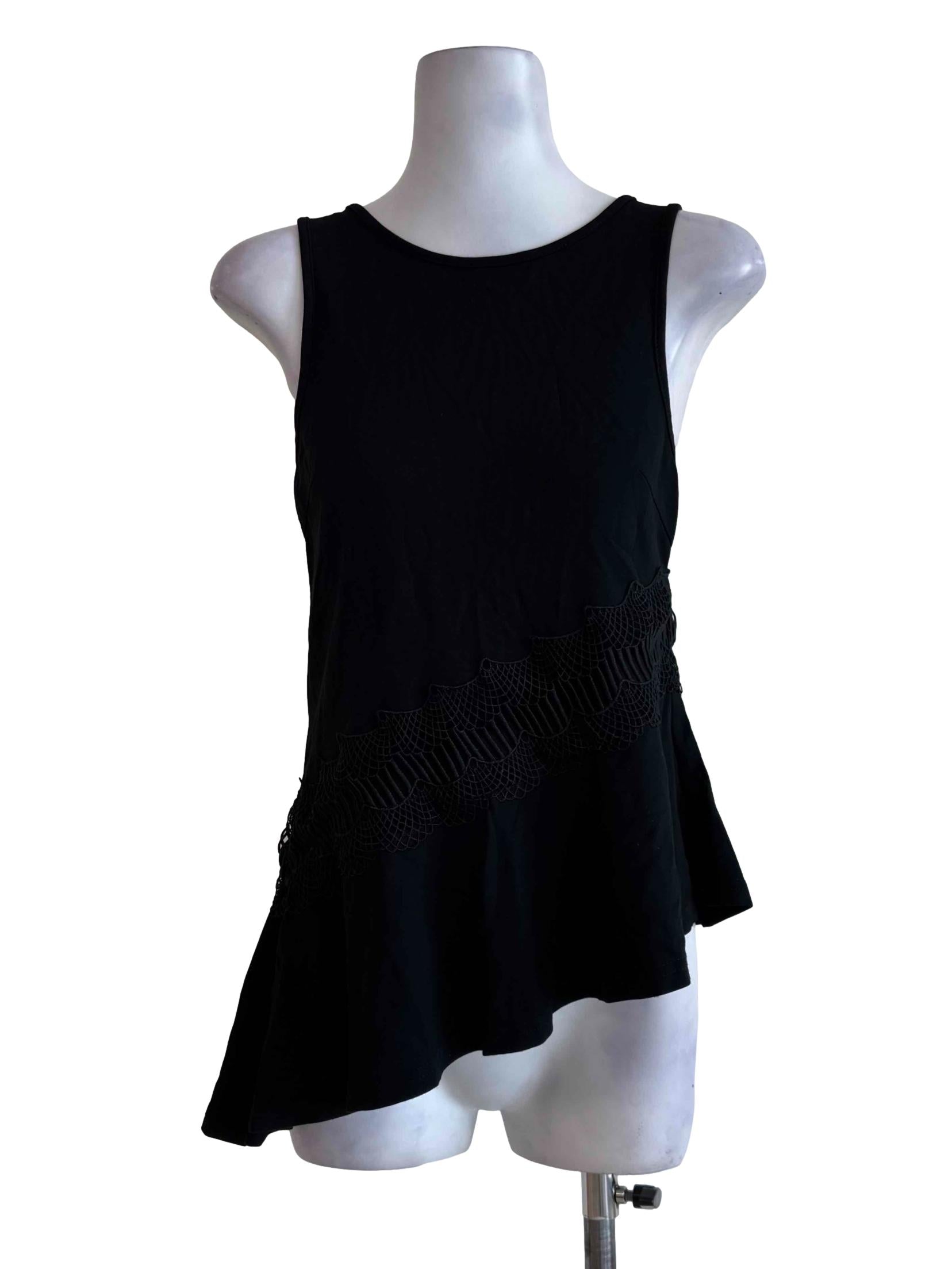 Carbon Black Lace Across Sleeveless Top