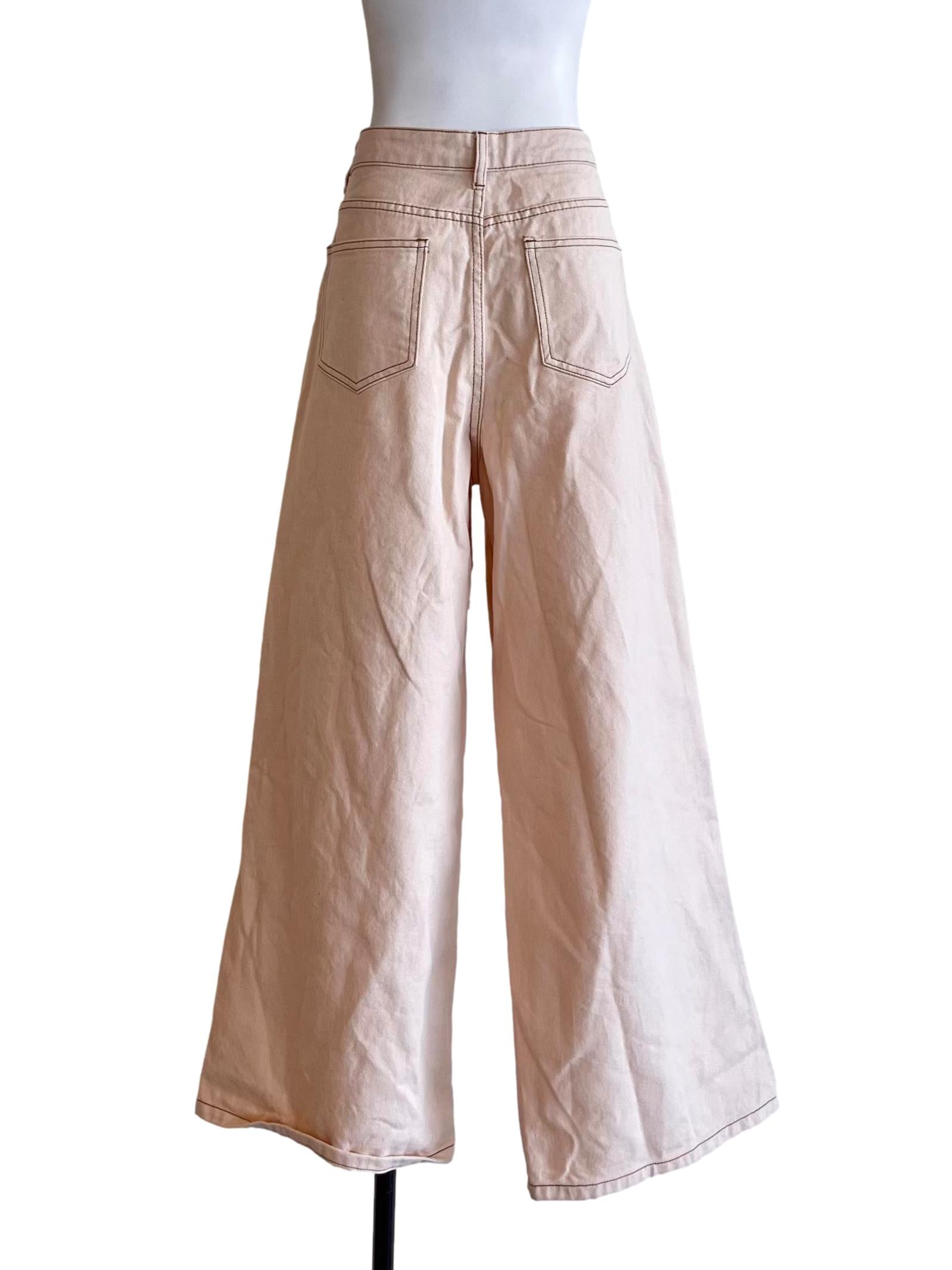 Ivory Beige Wide Leg Jeans