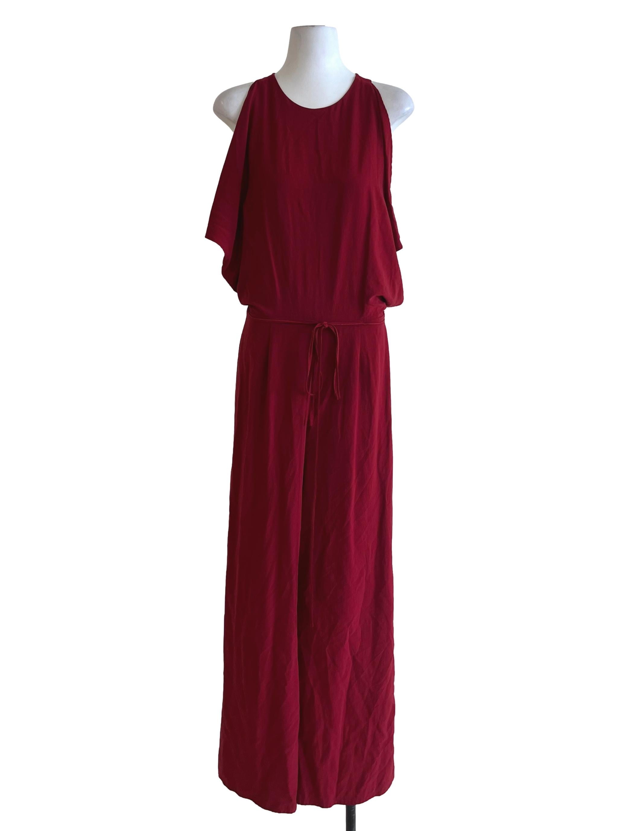 Wine Red Jewel Neckline Jumpsuit