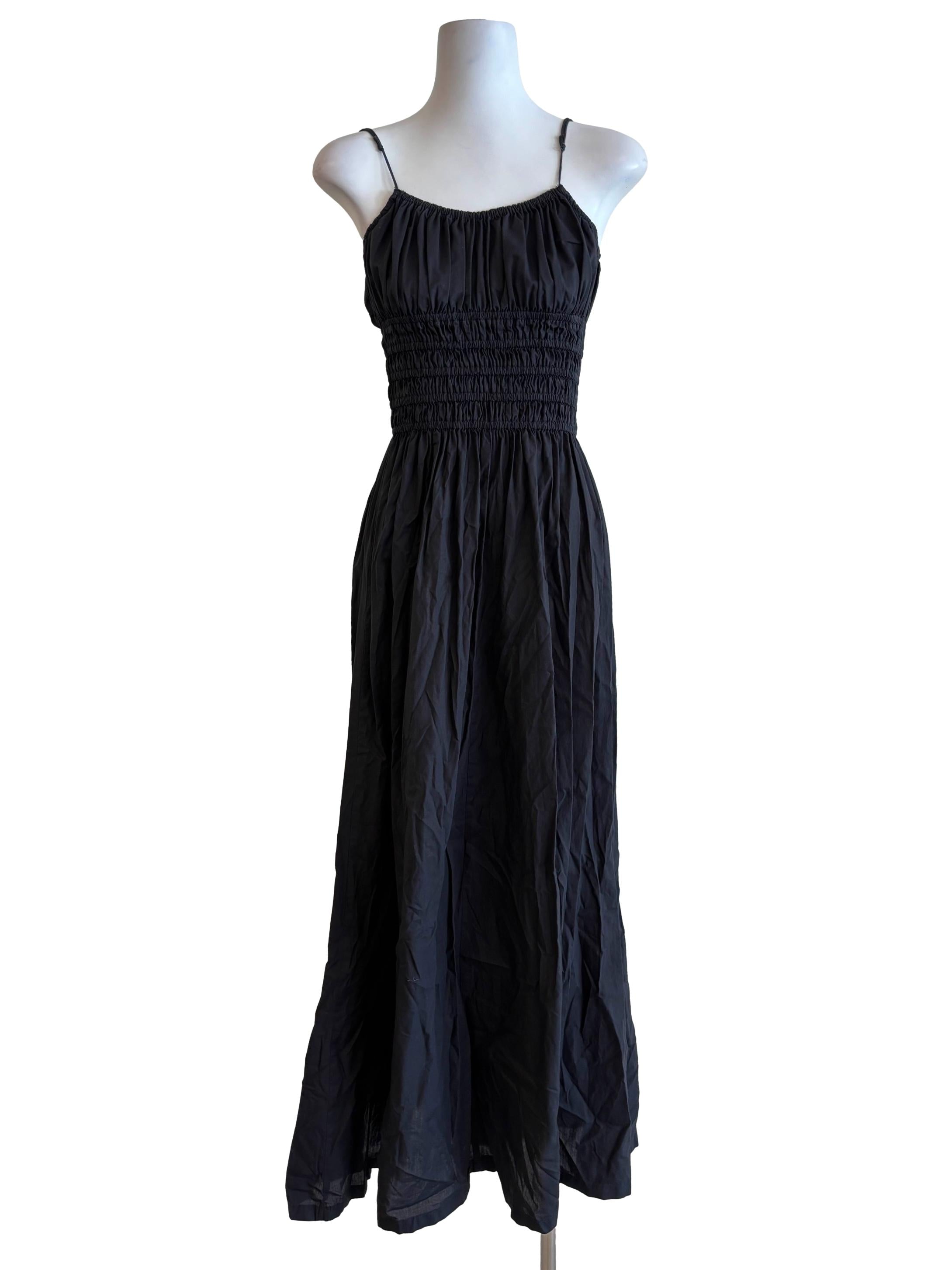 Iridium Black Smocked Spaghetti Strap Cotton Dress