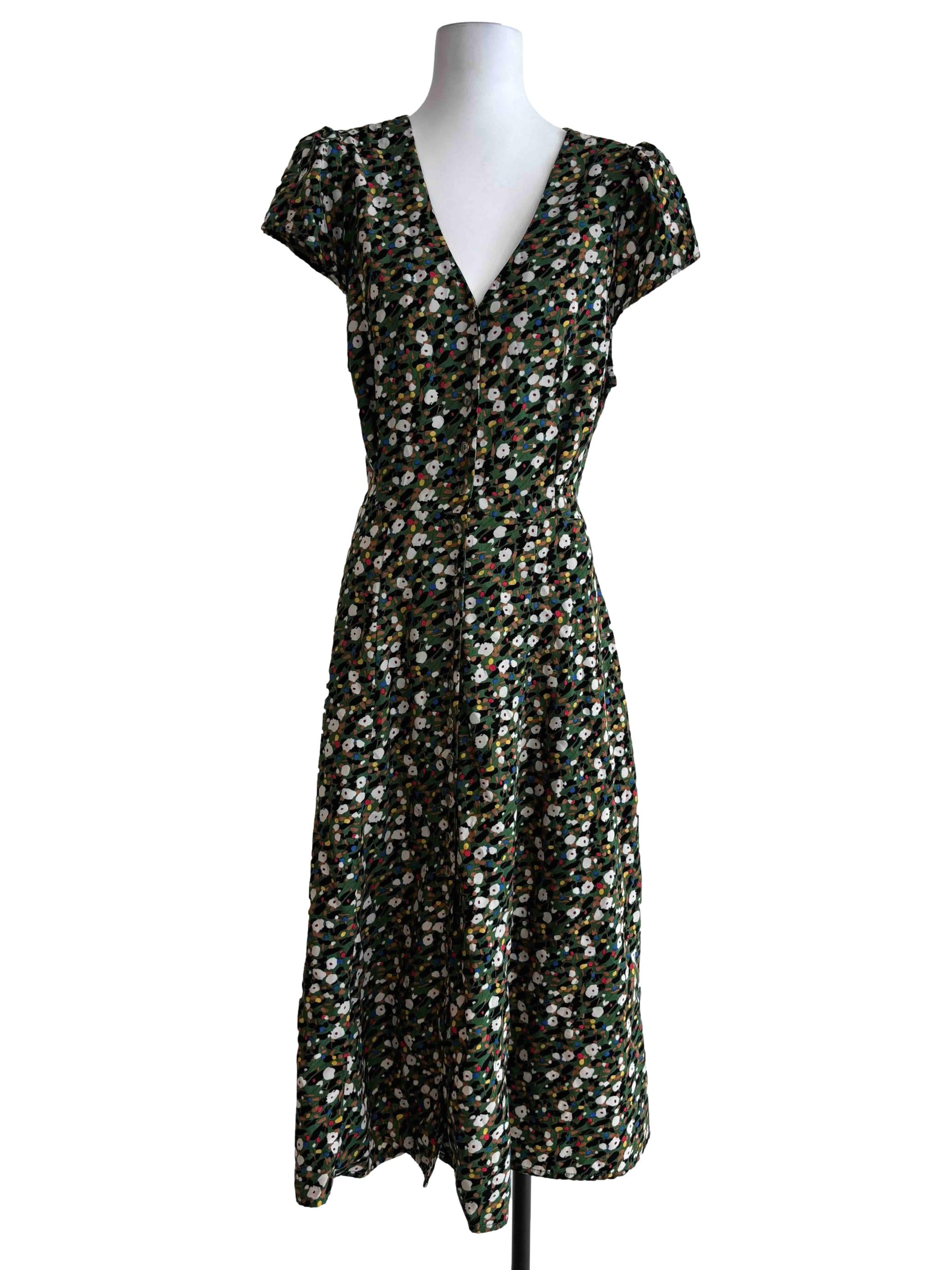 Moss Green Buttoned Fit And Flare Dress