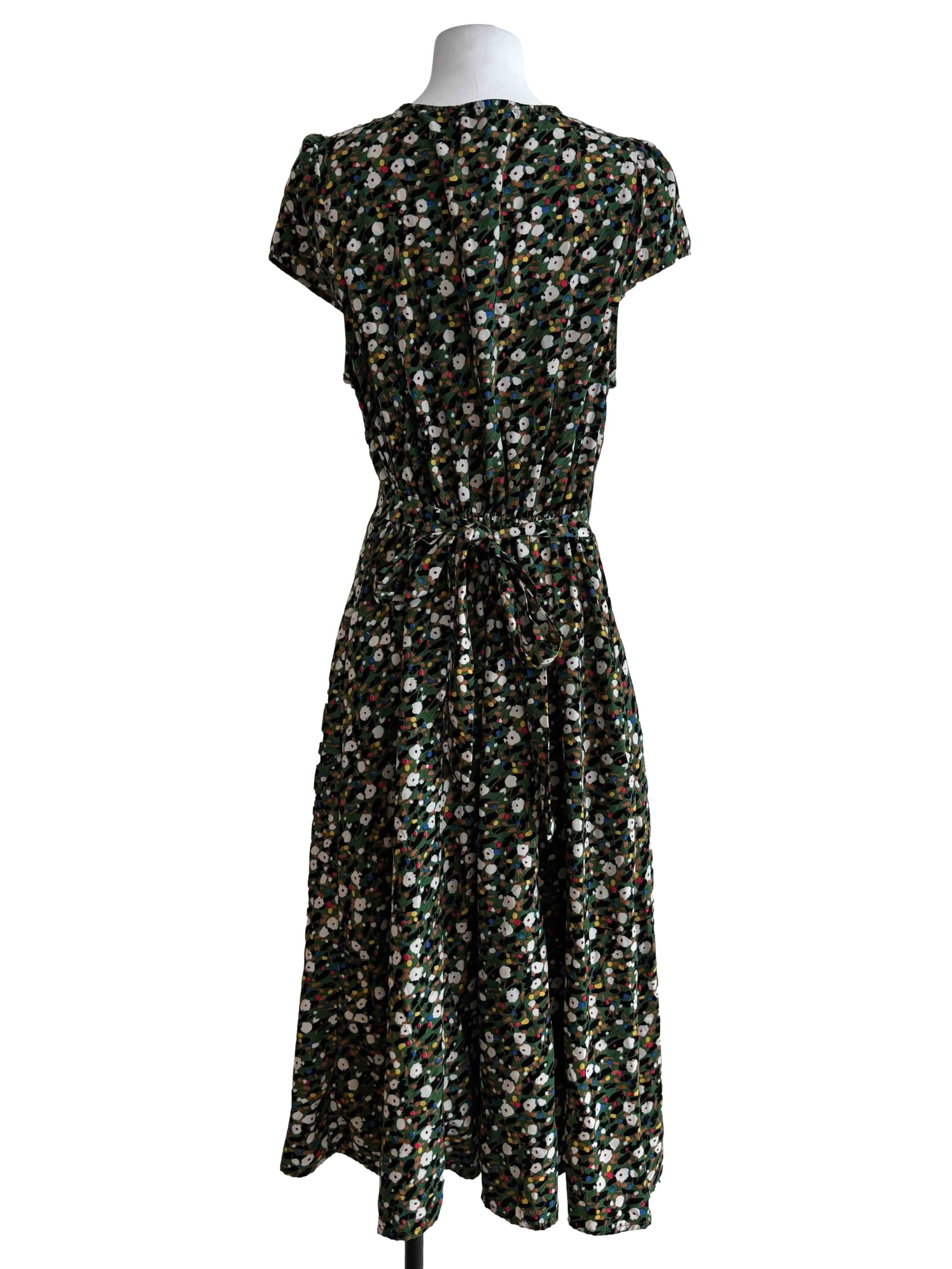 Moss Green Buttoned Fit And Flare Dress
