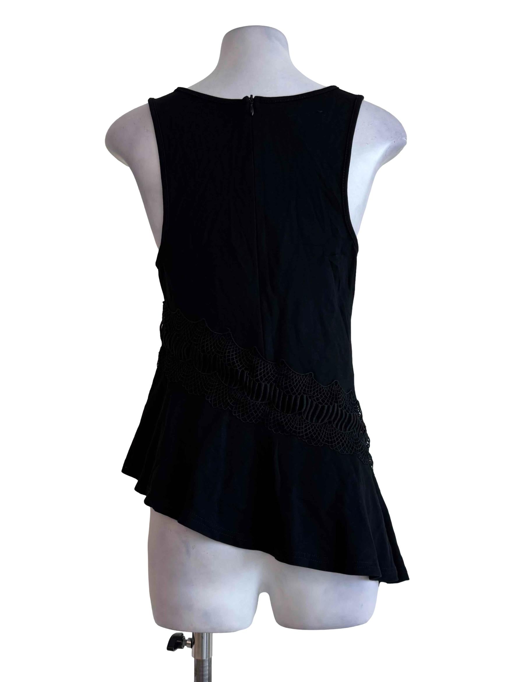 Carbon Black Lace Across Sleeveless Top
