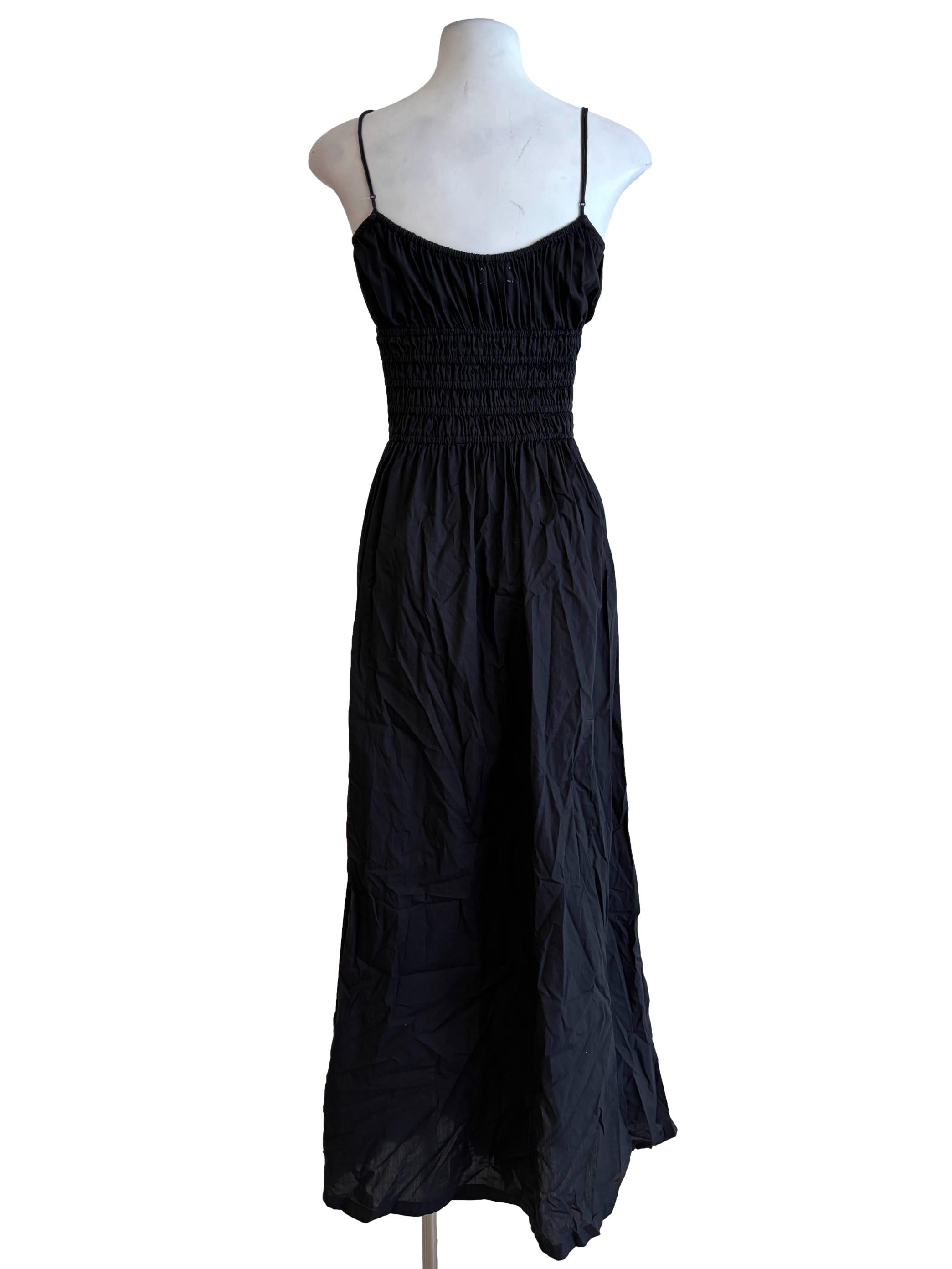 Iridium Black Smocked Spaghetti Strap Cotton Dress