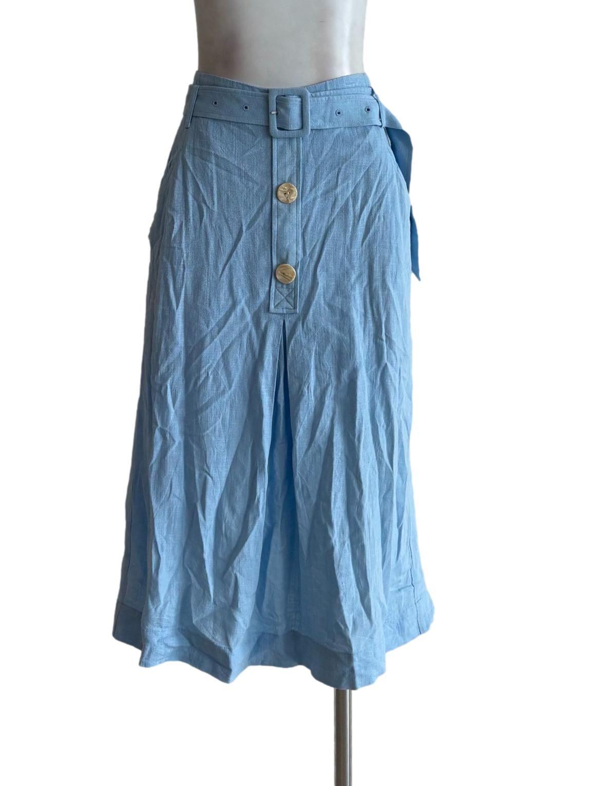 Sky Blue Linen Midi Skirt