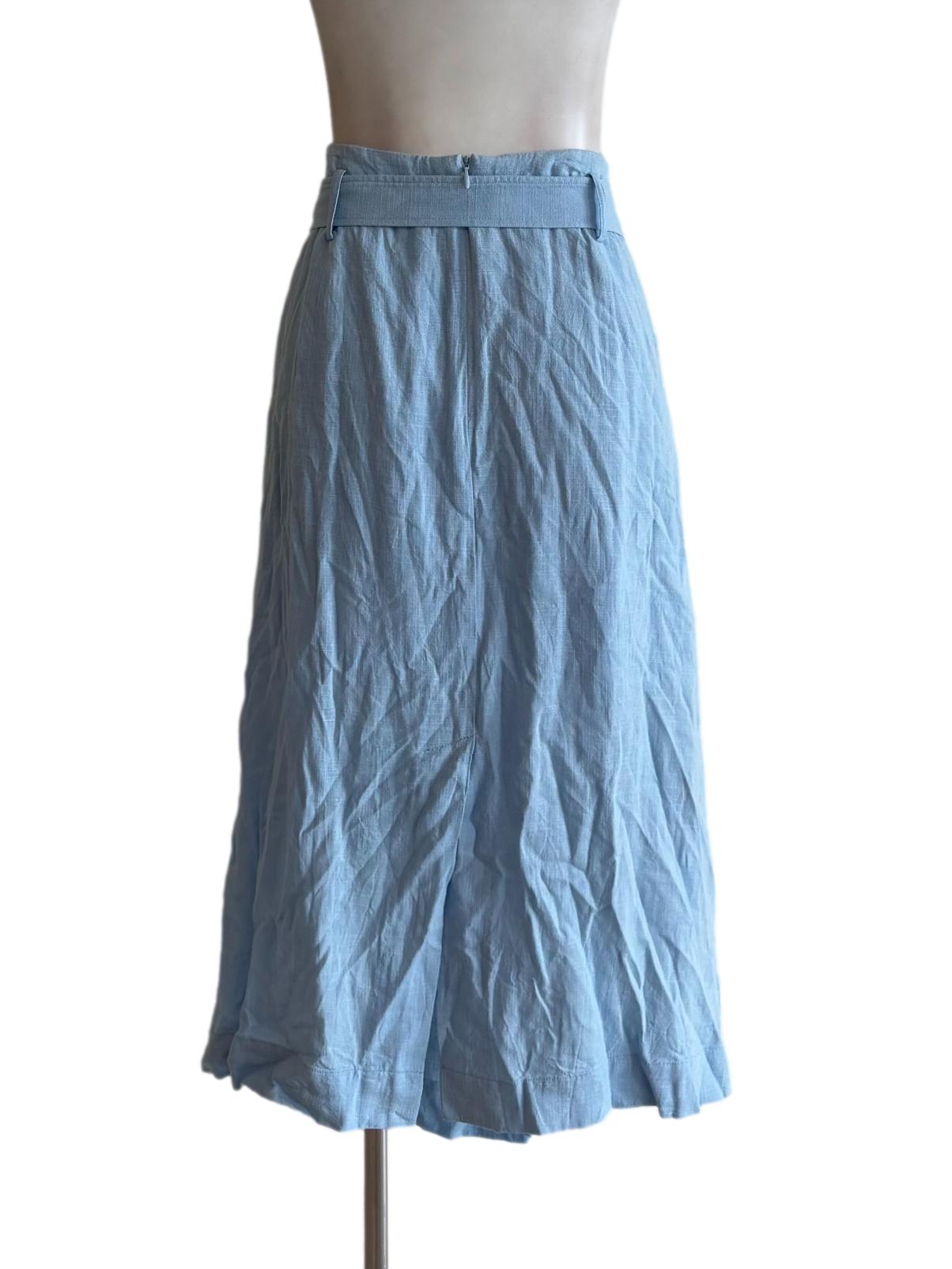 Sky Blue Linen Midi Skirt