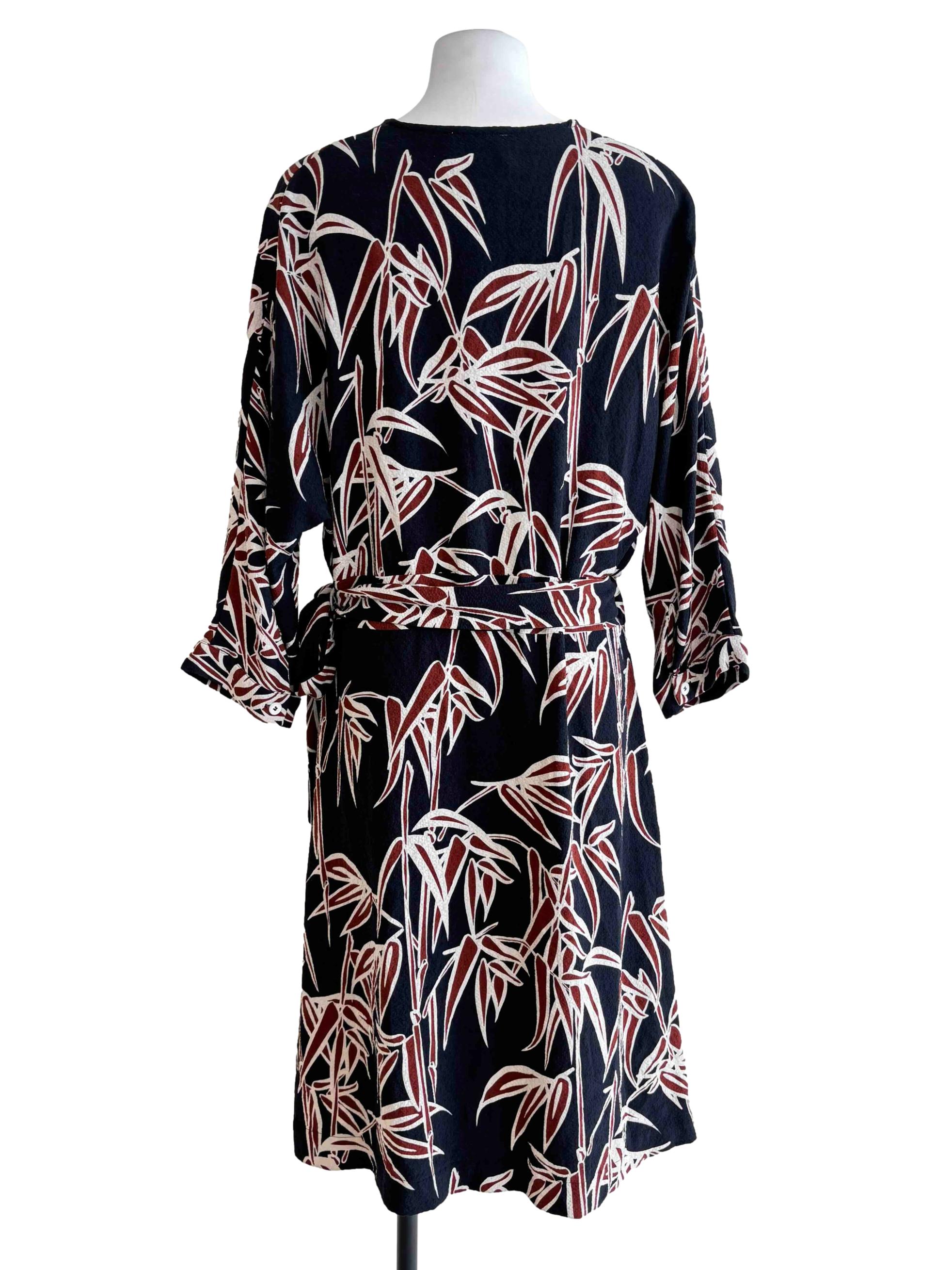 Blue Black Patterned Wrap Dress