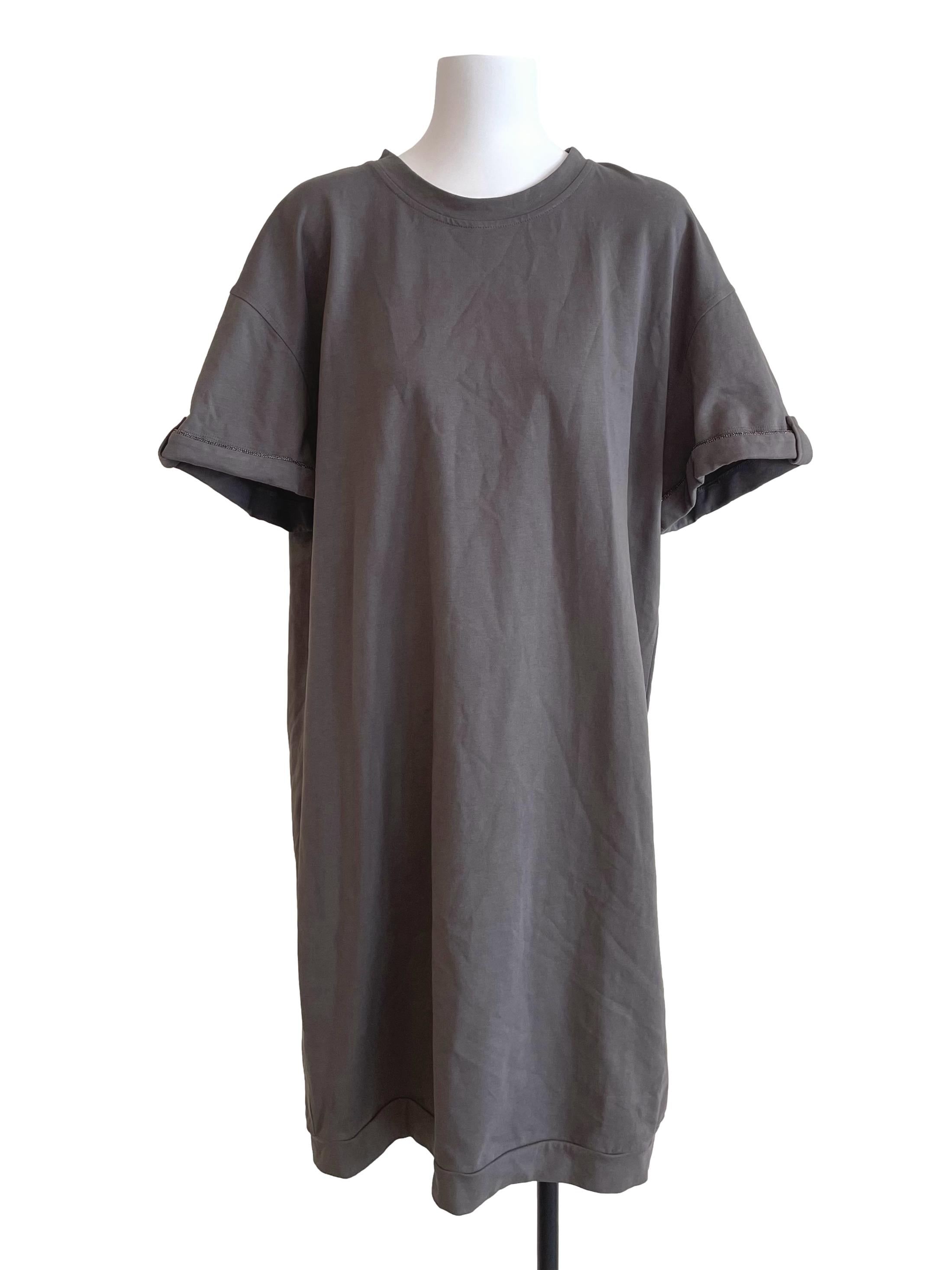 Ash Beads Cuffed Sleeves Tee Dress