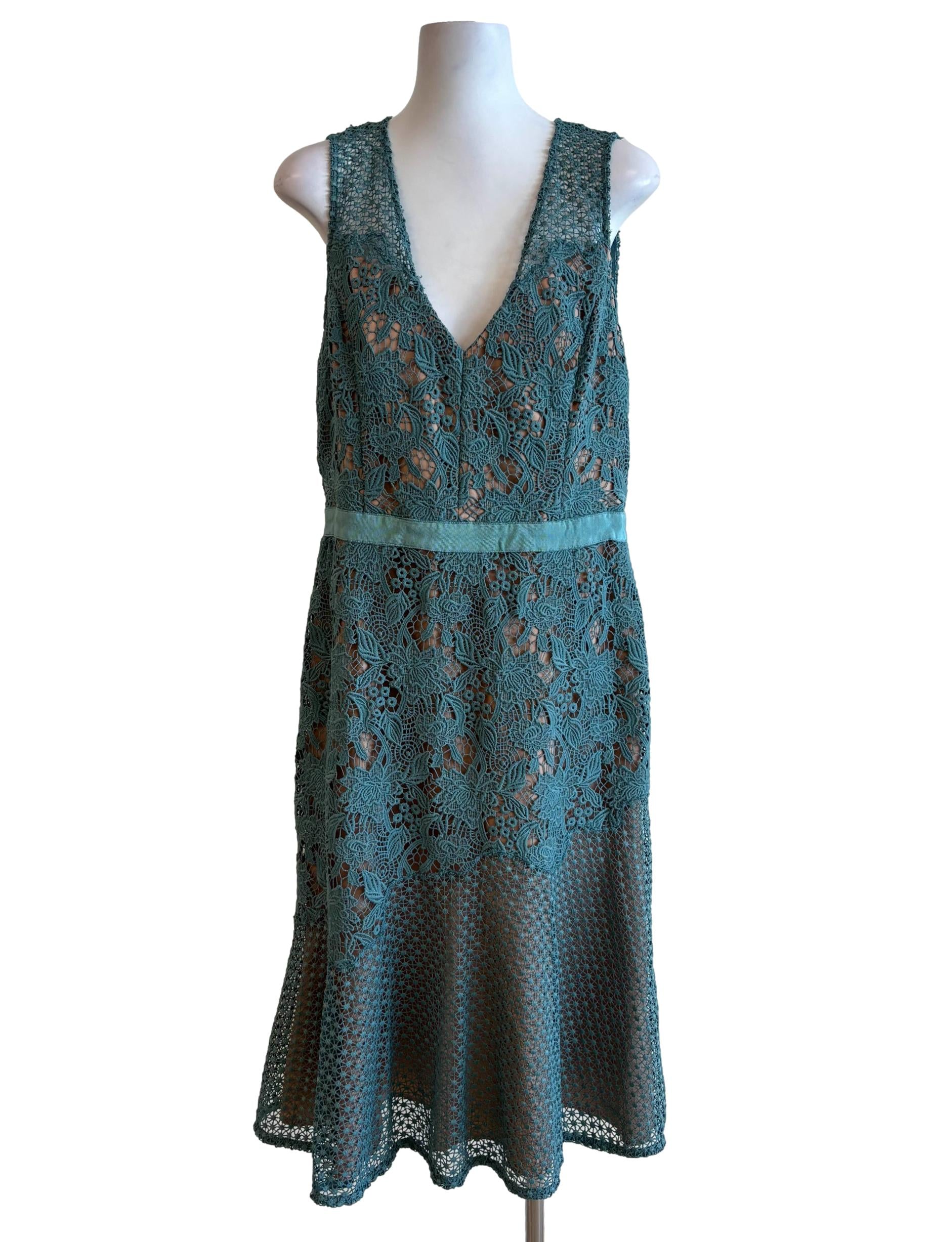 Jade Green Line Floral Lace Dress
