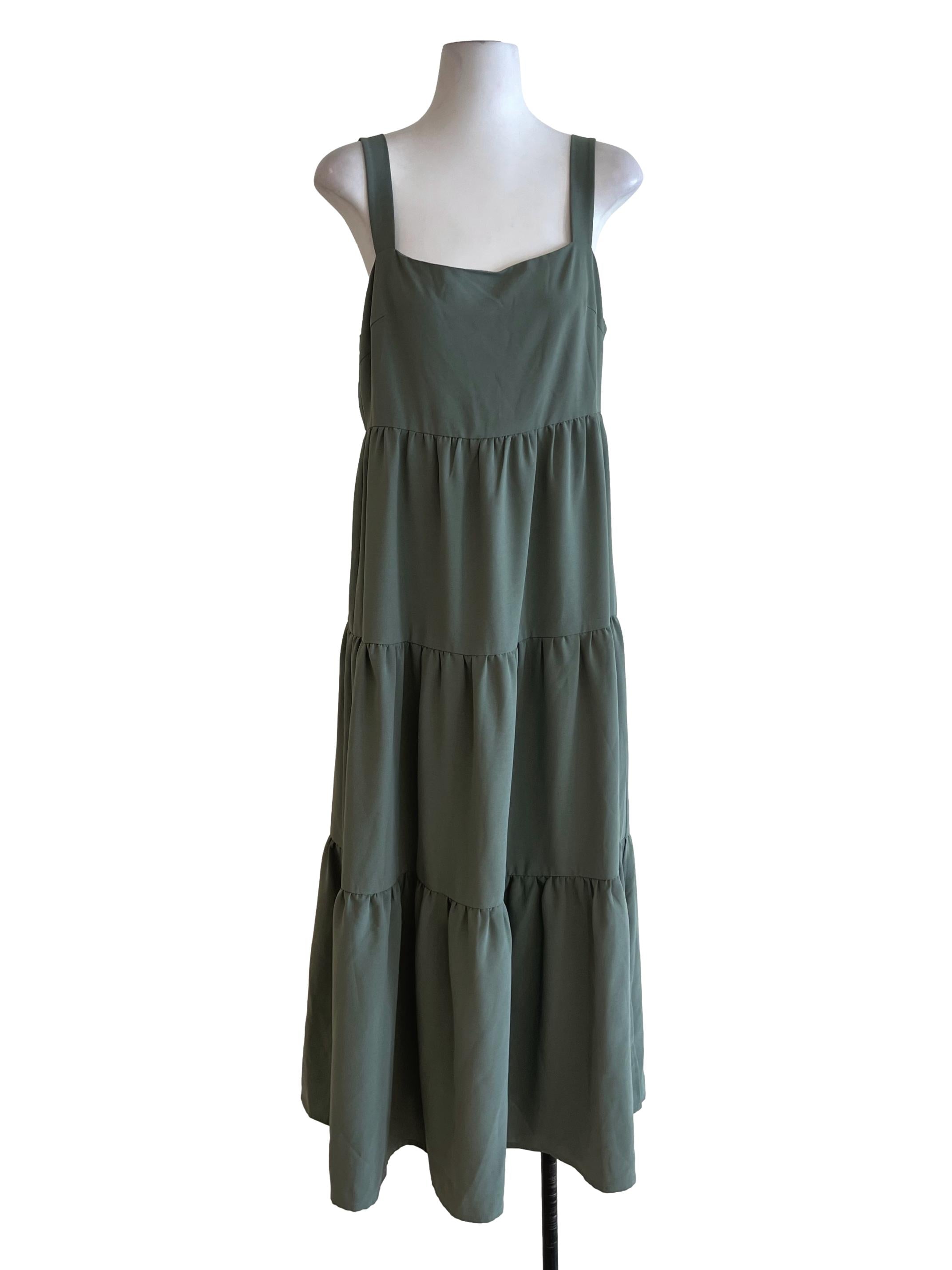 Sage Green Square Neckline A-Line Dress