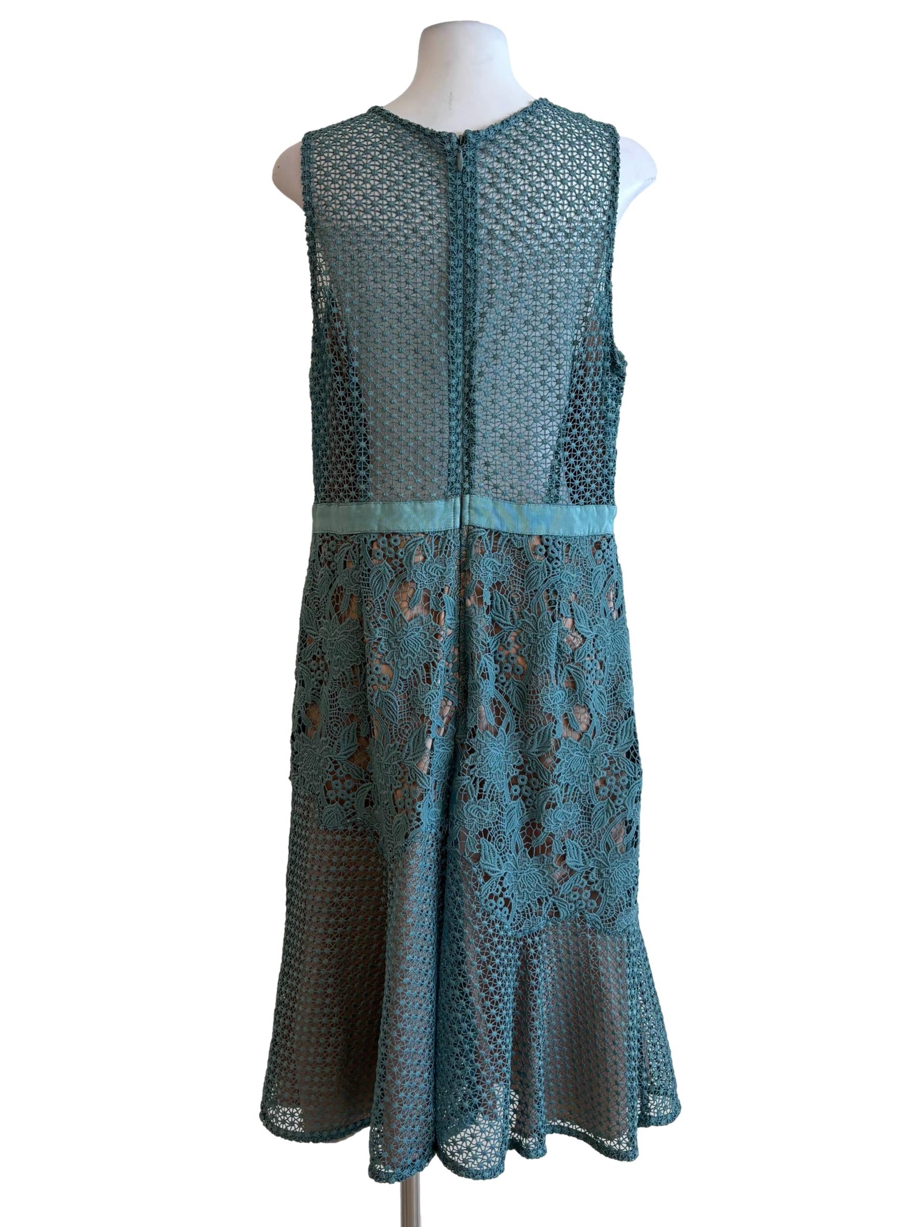 Jade Green Line Floral Lace Dress
