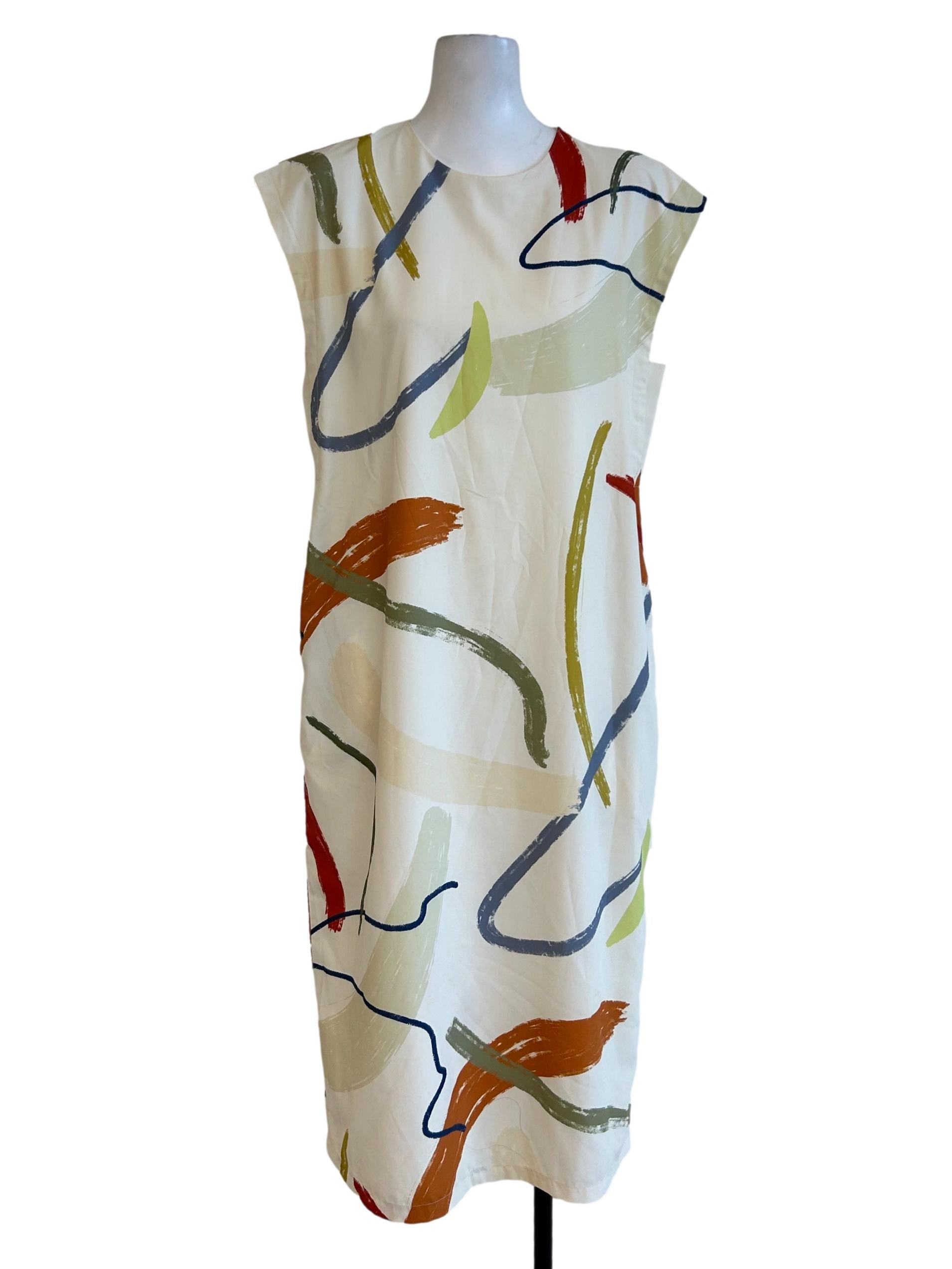 Cream Abstract Printed Shift Dress OSN