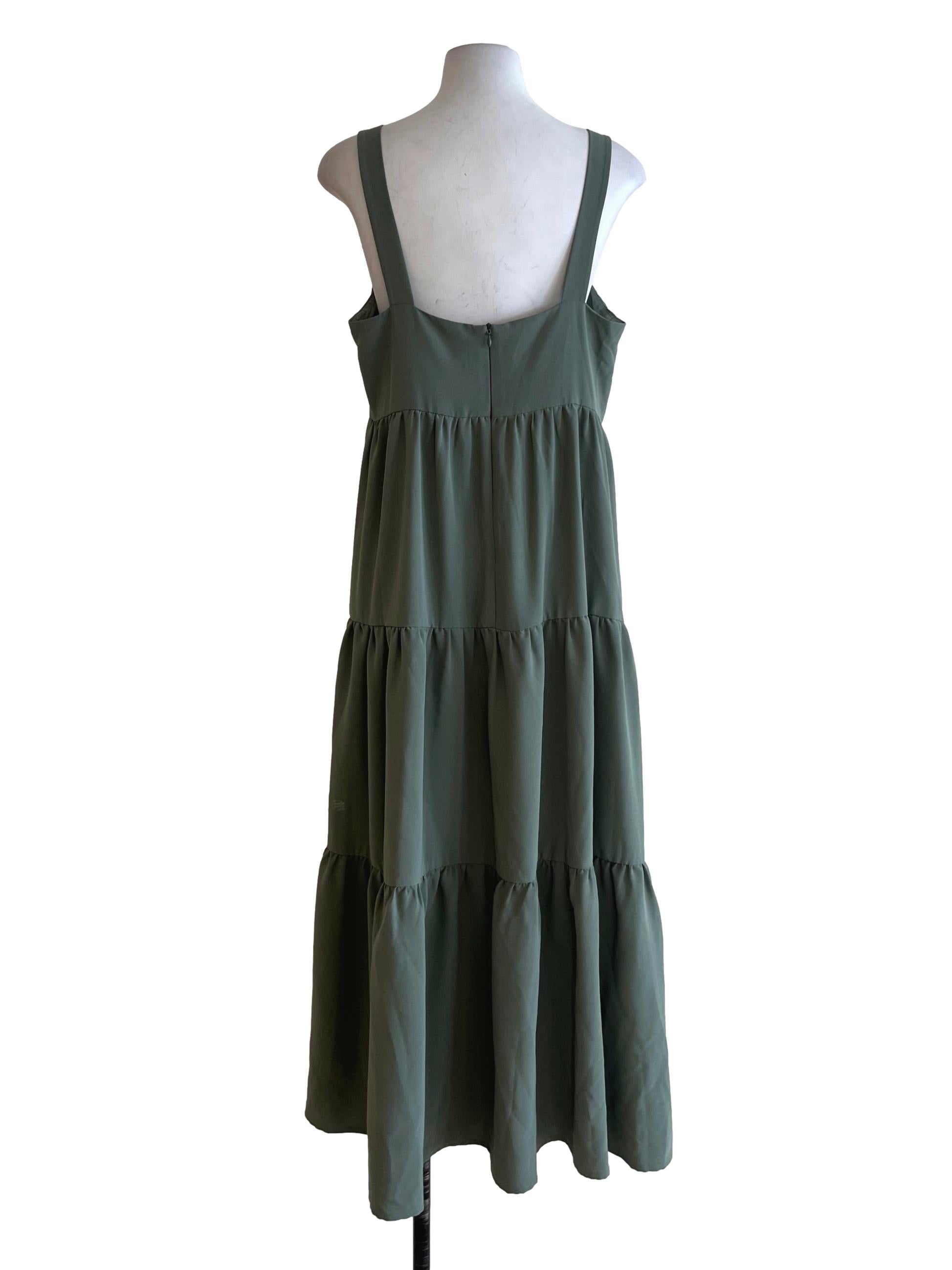 Sage Green Square Neckline A-Line Dress