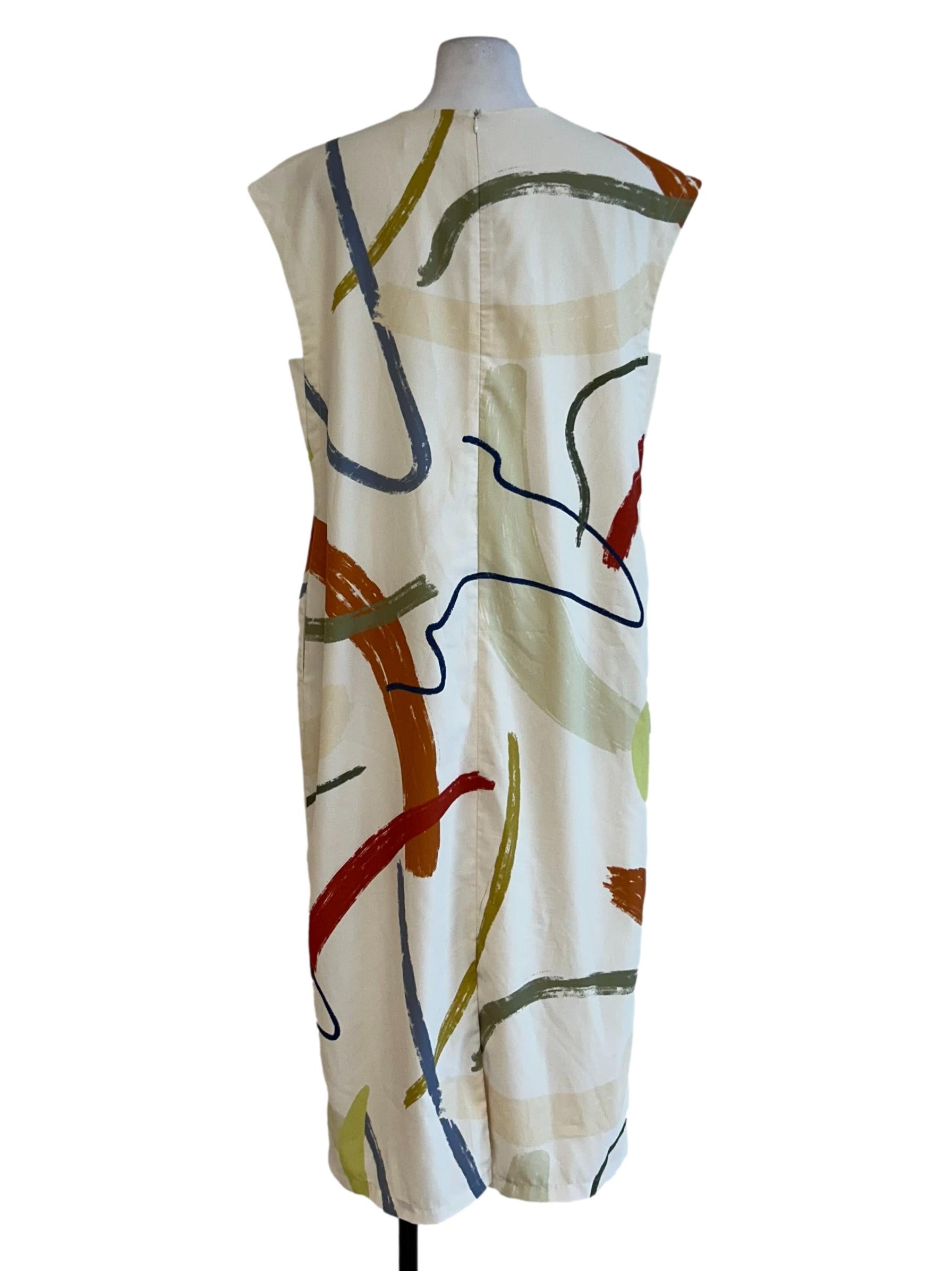 Cream Abstract Printed Shift Dress OSN