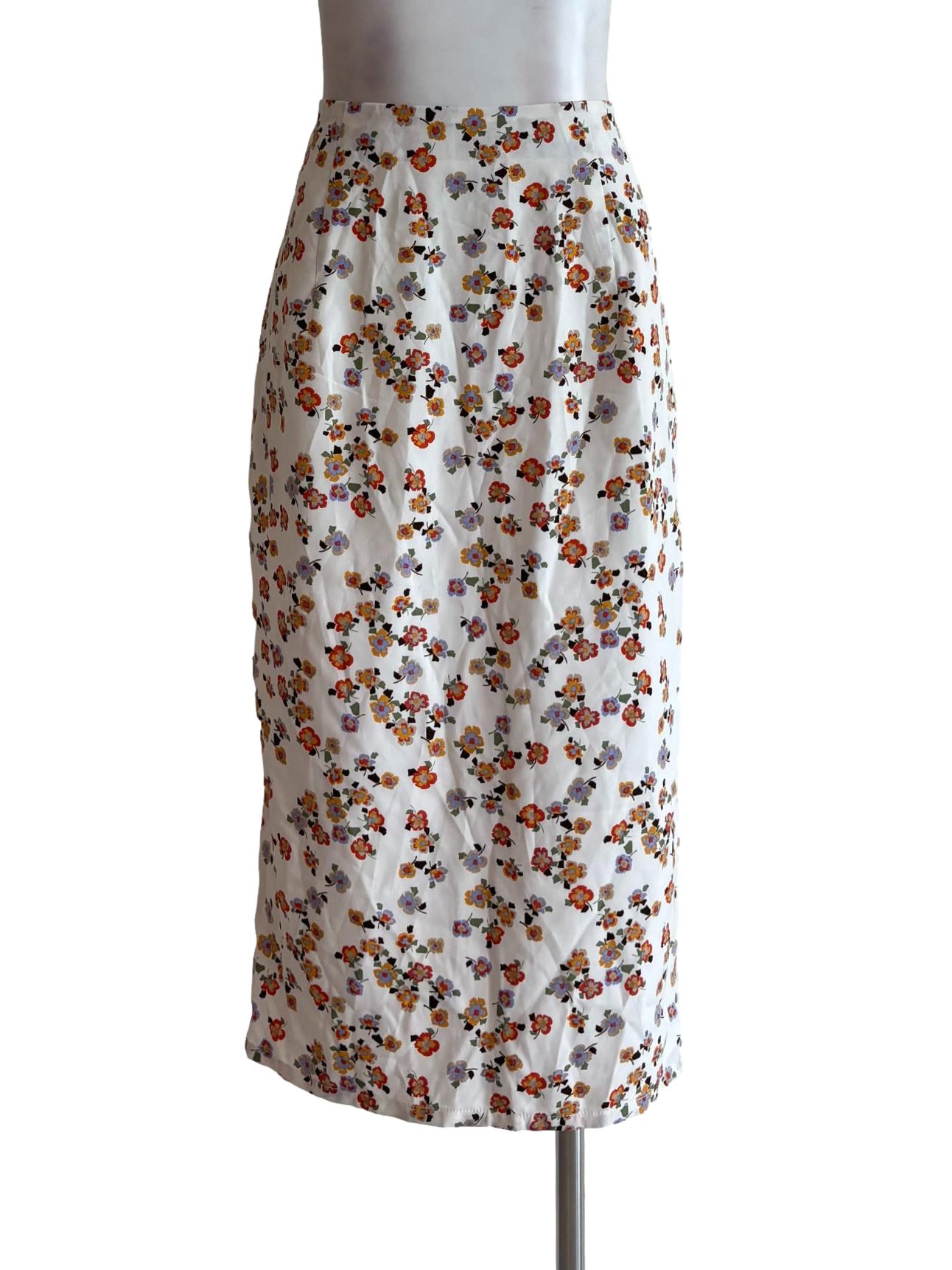 Floral White Midi Skirt