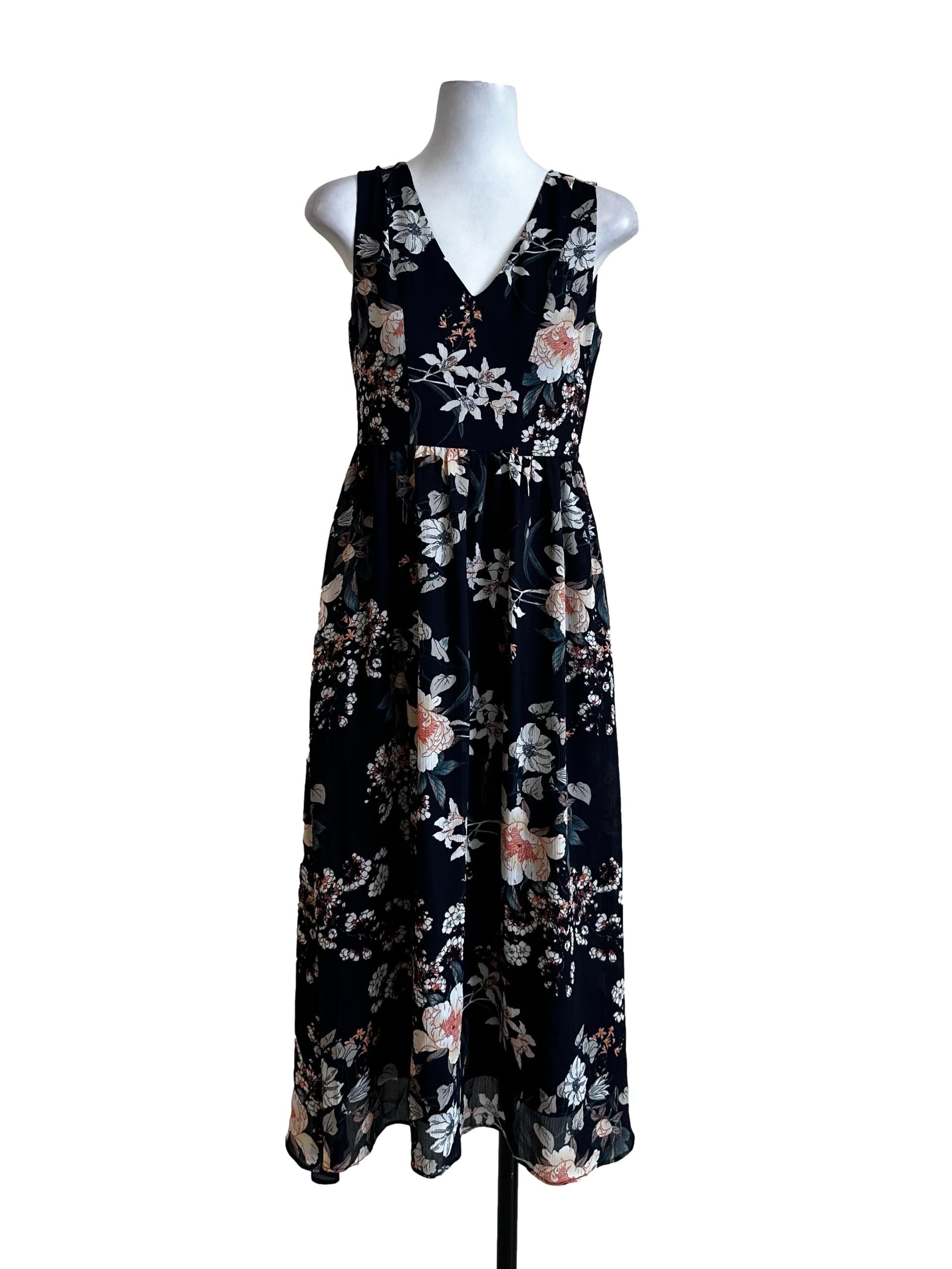 Navy Blue Flower Printed Dress TCL
