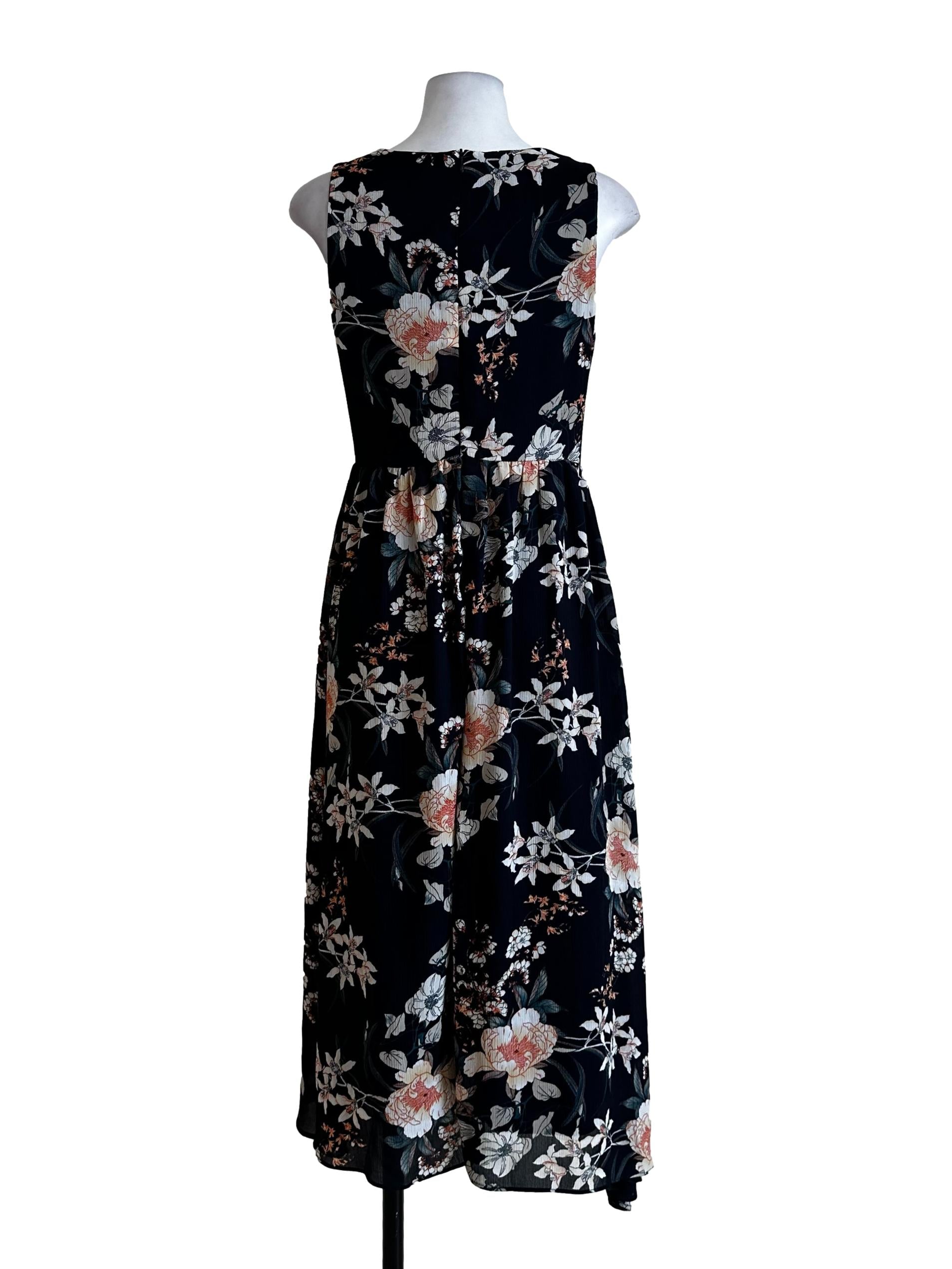 Navy Blue Flower Printed Dress TCL