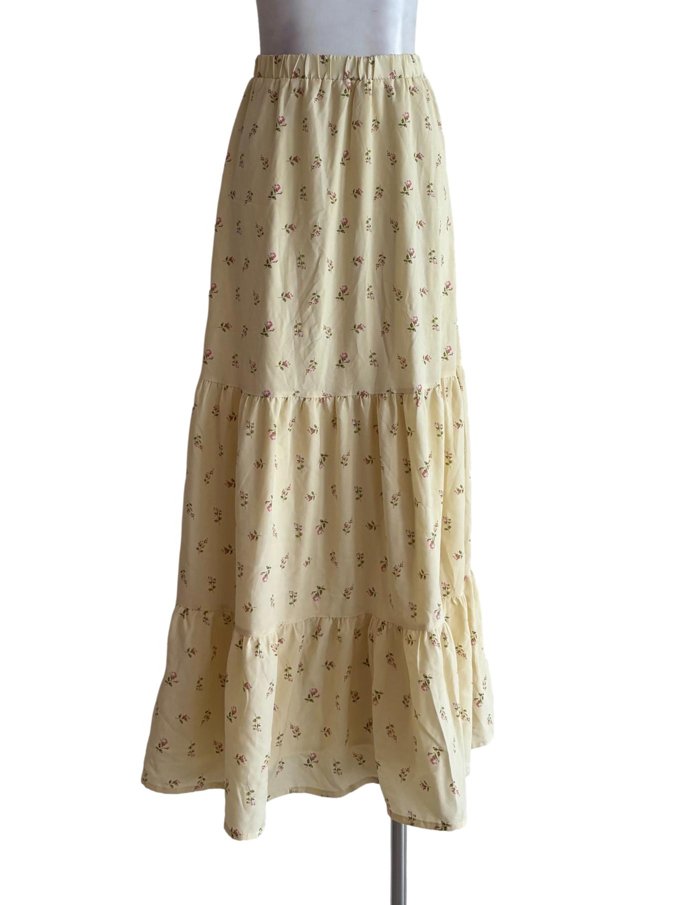 Cornsilk Yellow Rose Print Skirt