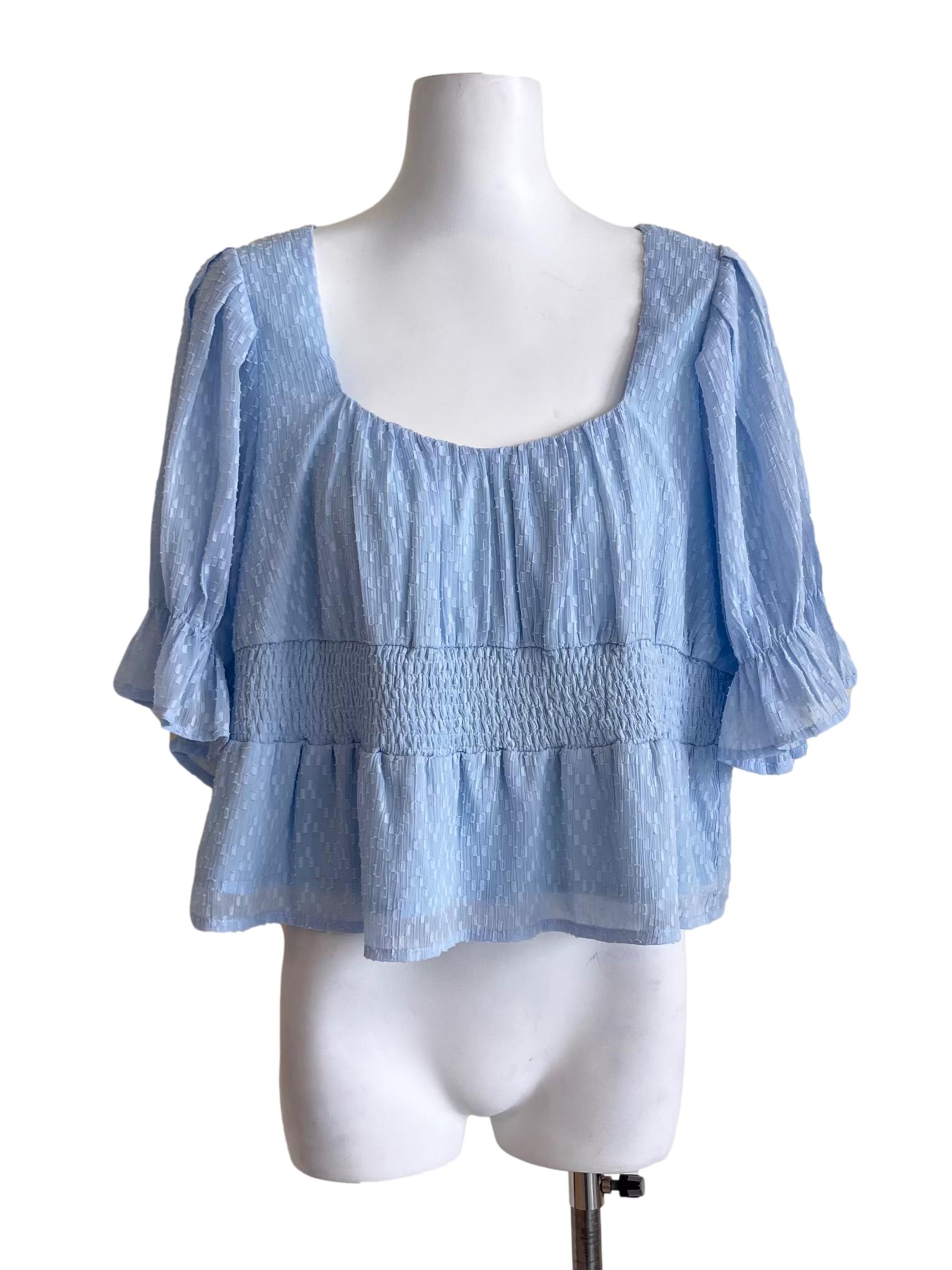 Baby Blue Textured Square Blouse