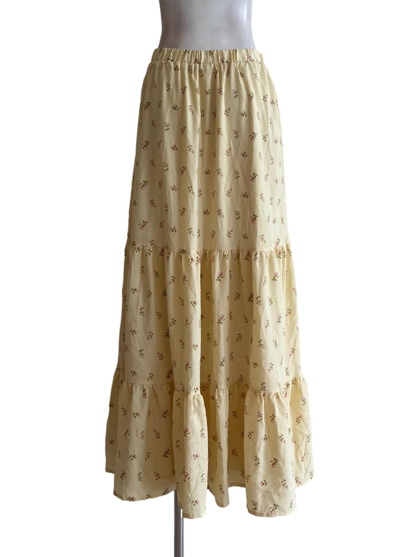 Cornsilk Yellow Rose Print Skirt