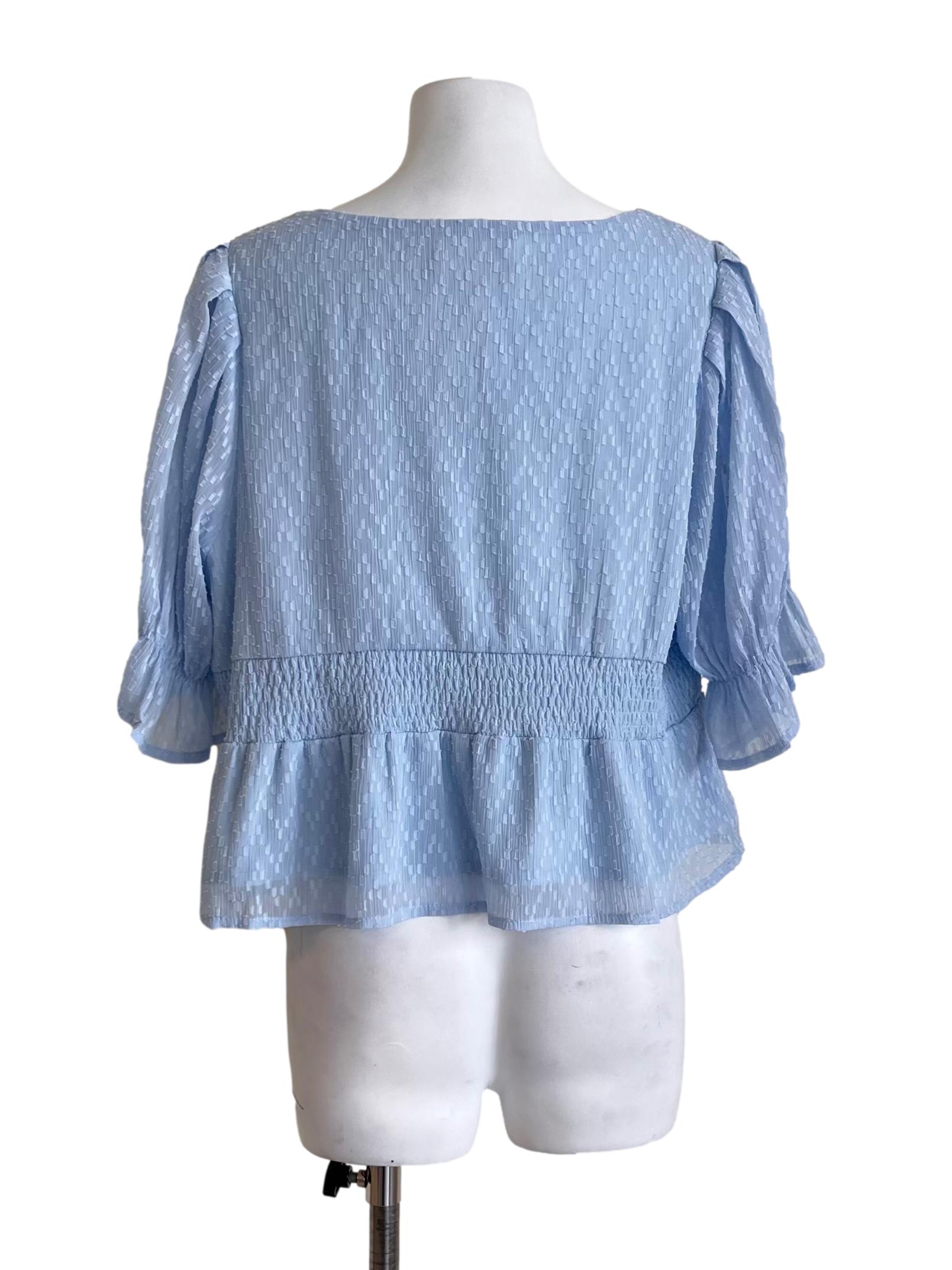 Baby Blue Textured Square Blouse