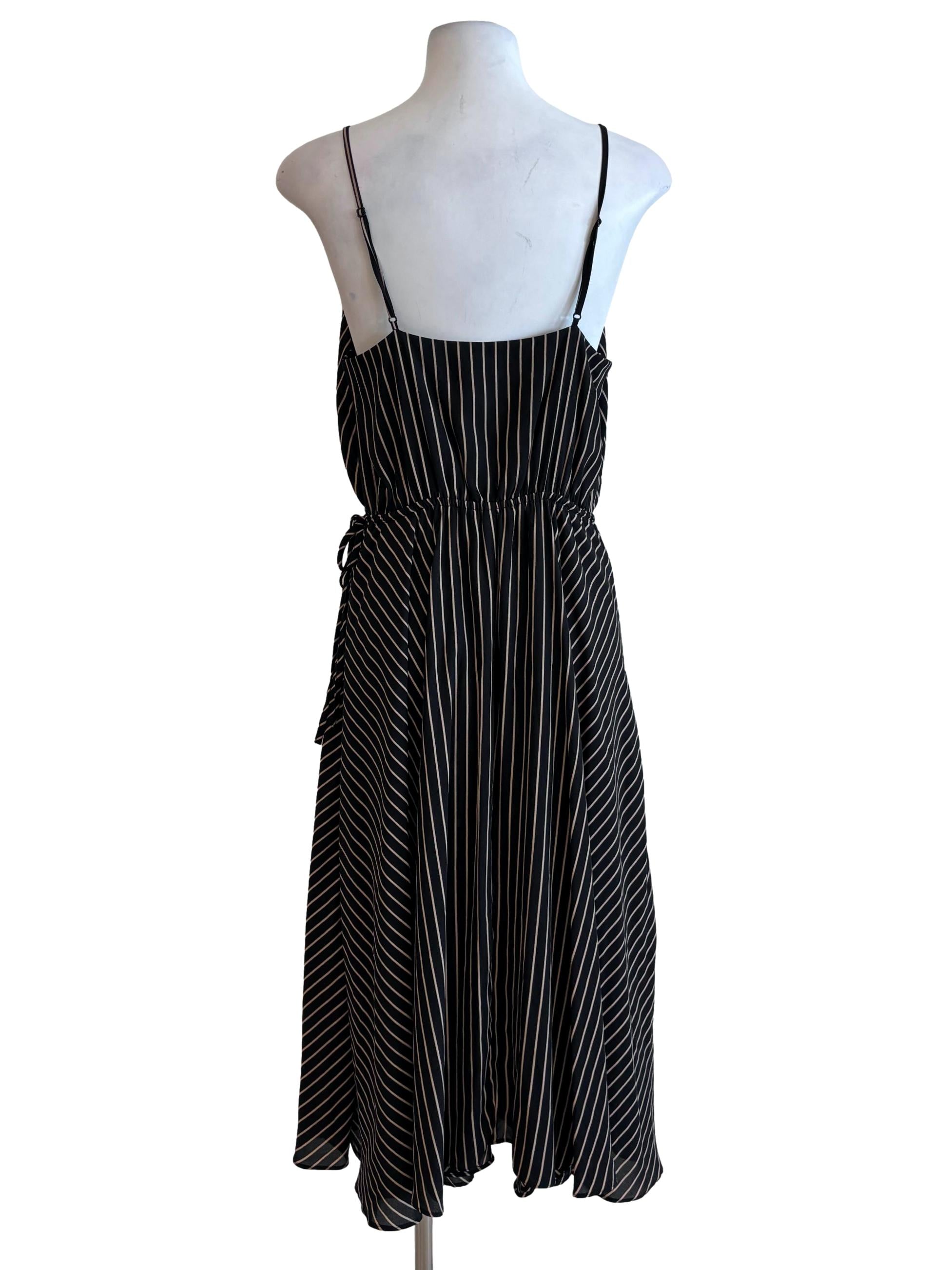 Jet Black Striped Surplice Flare Dress