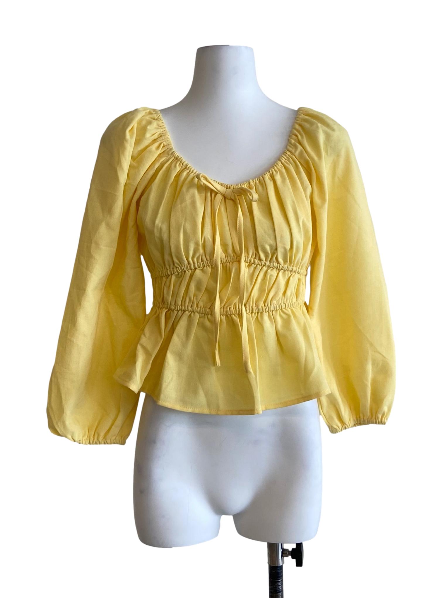 Pineapple Yellow Shirred Waist Blouse