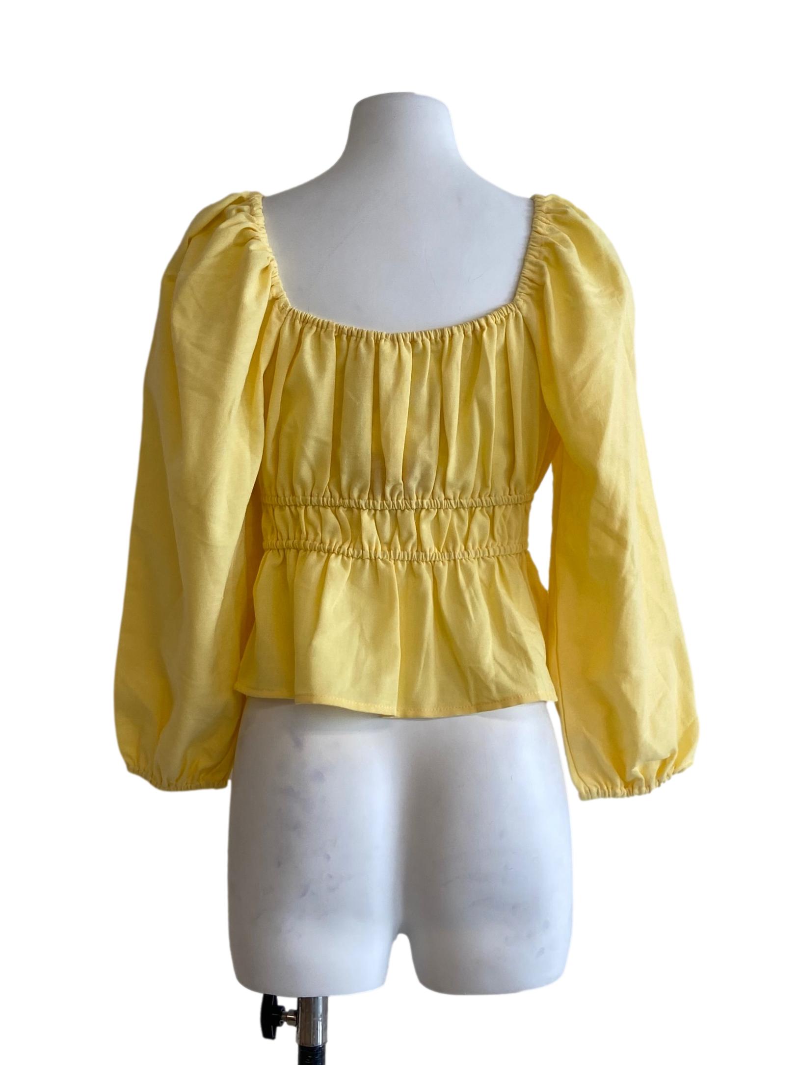 Pineapple Yellow Shirred Waist Blouse