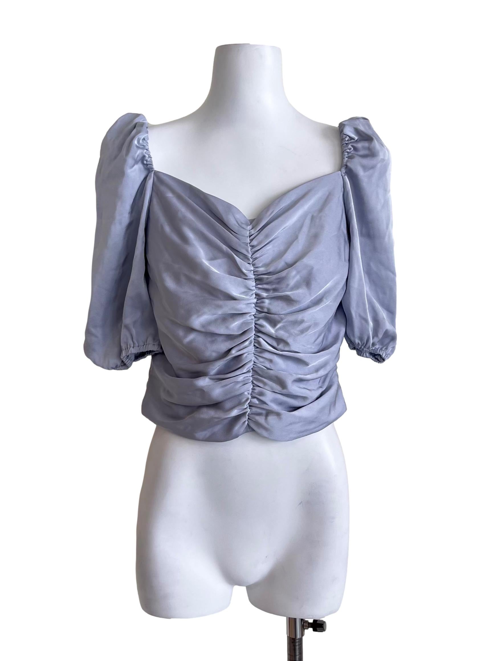 Silver Grey Puff Sleeve Crop Top