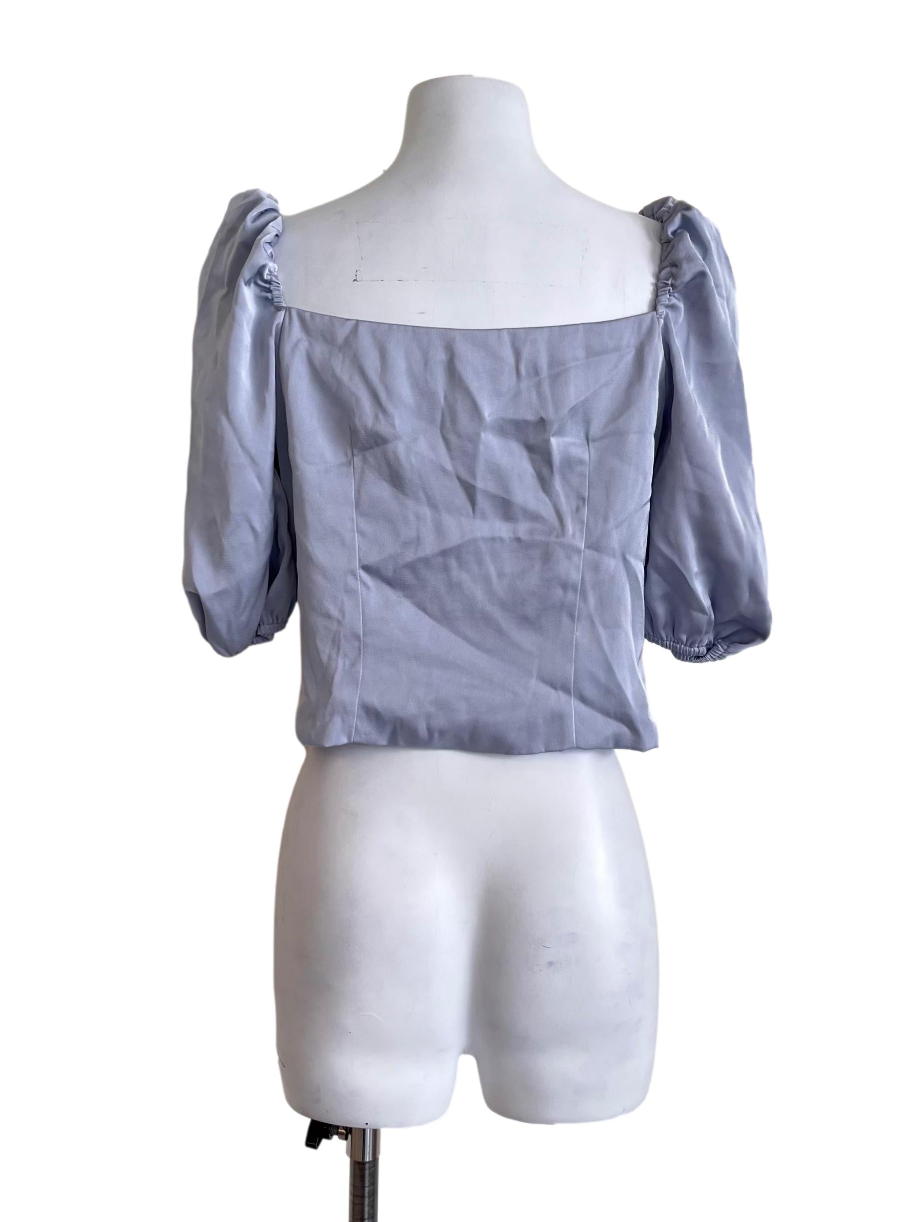 Silver Grey Puff Sleeve Crop Top