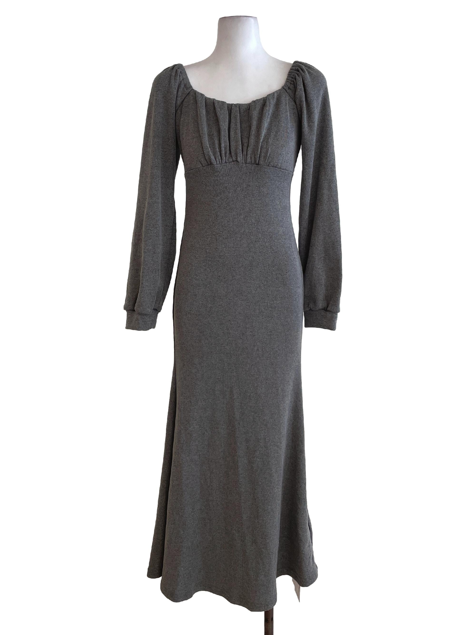 Grey Plain Off Shouder Dress