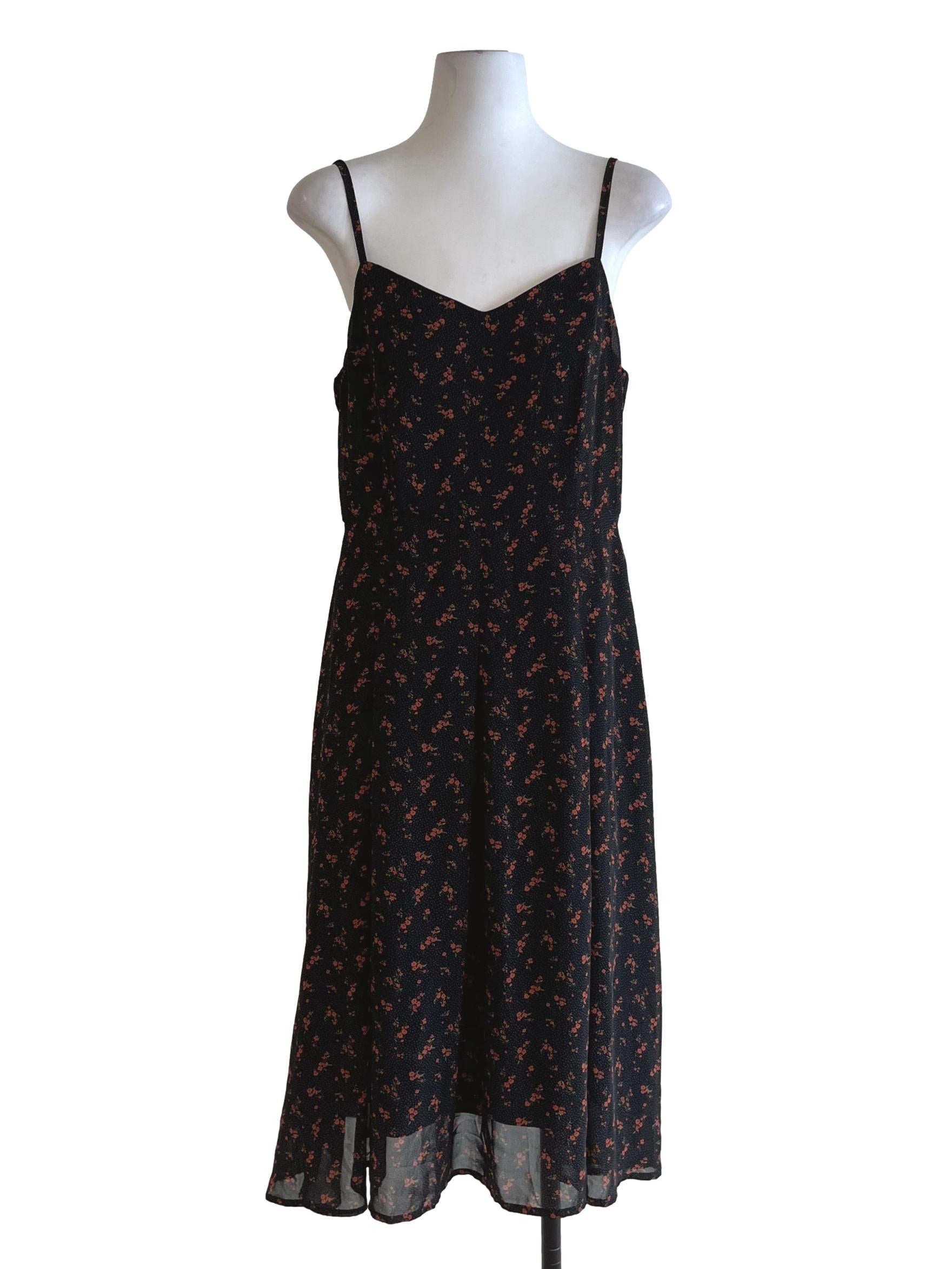 Black Floral A-Line Dress