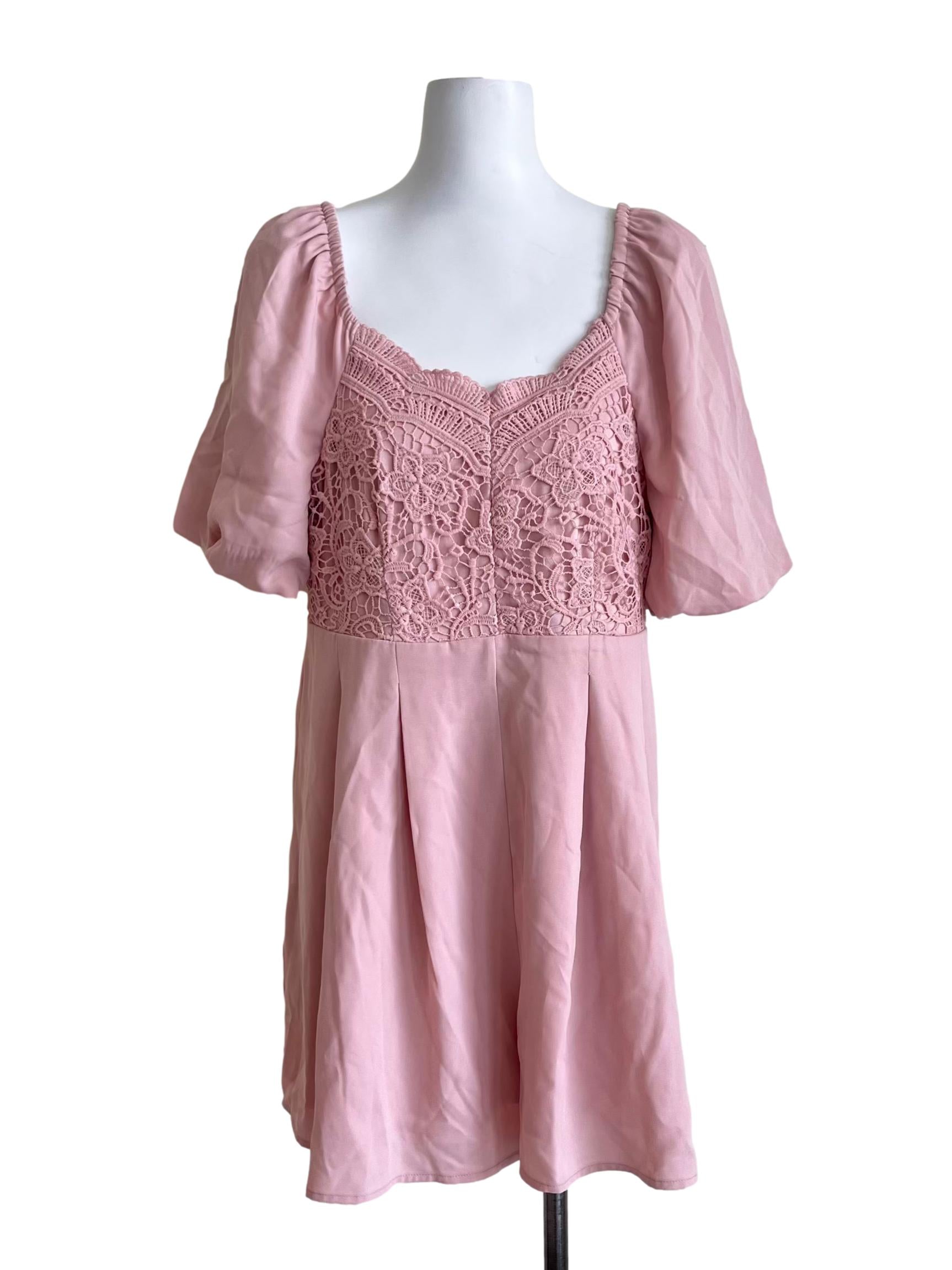 Rose Pink Puff Sleeve Mini Dress