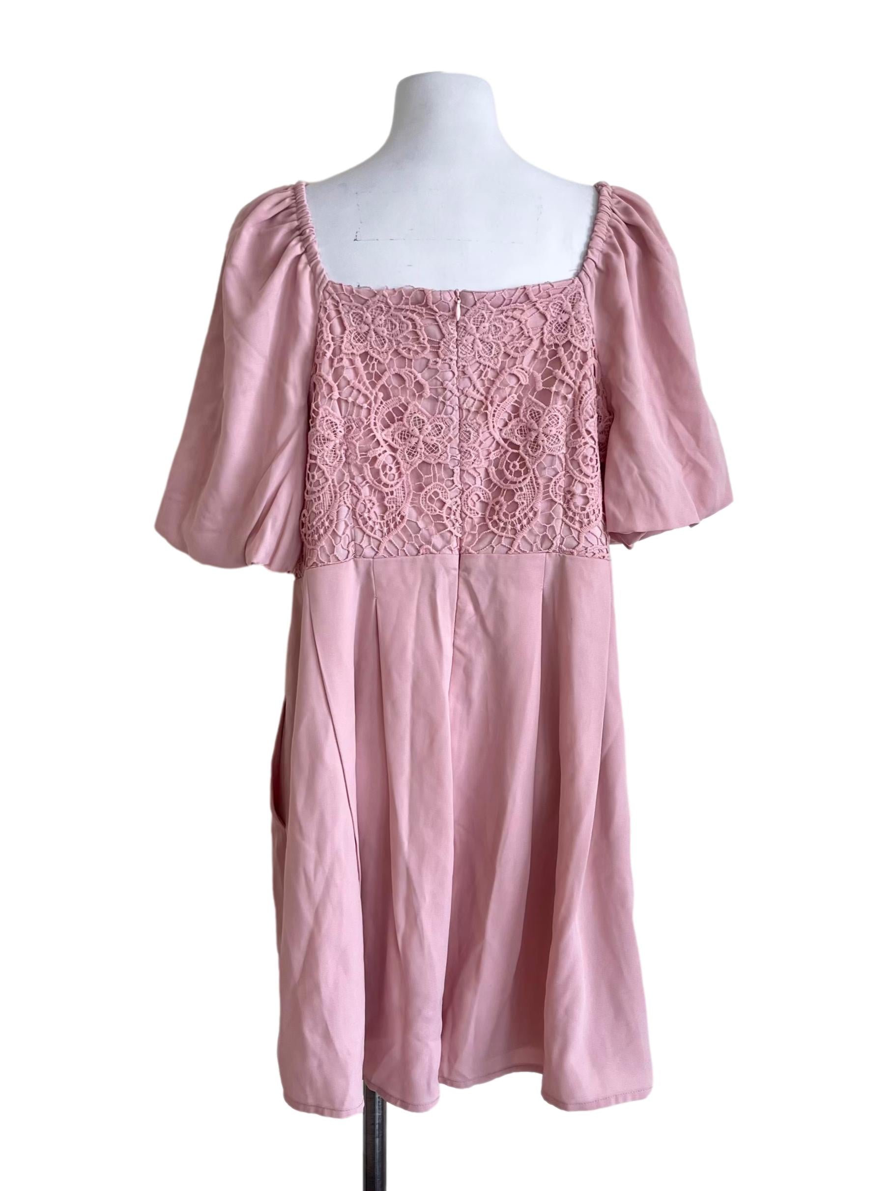 Rose Pink Puff Sleeve Mini Dress