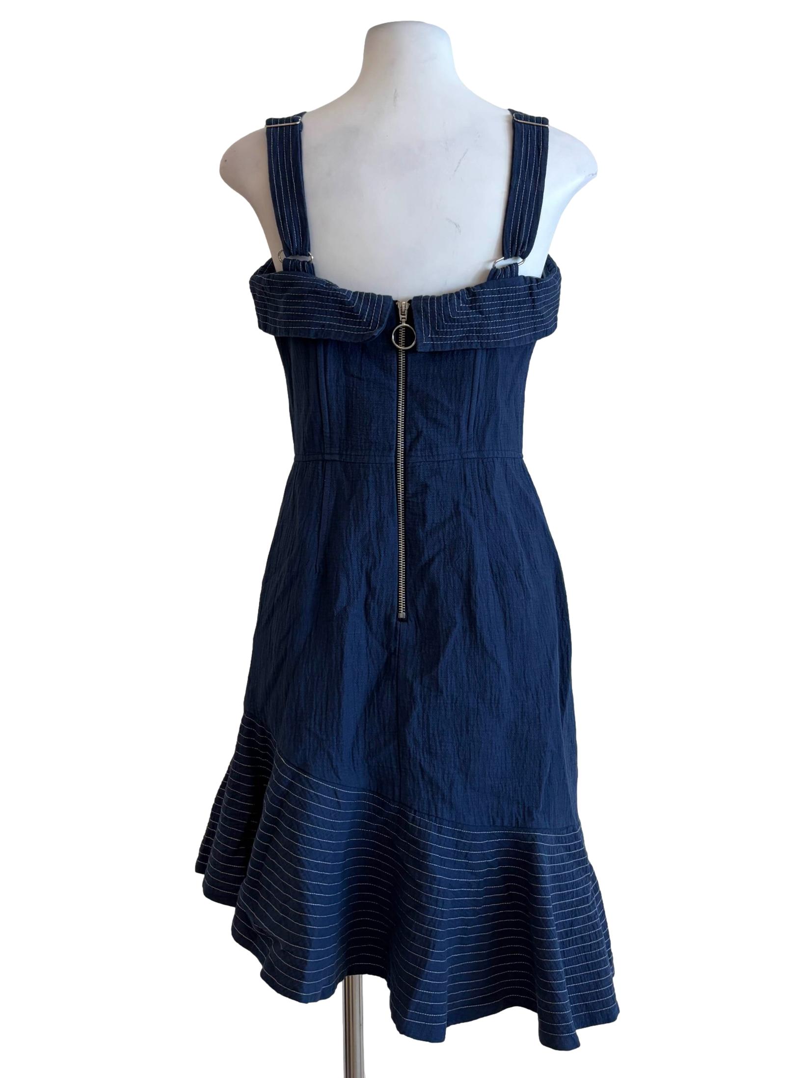 Navy Blue Cotton Asymmetrical Flare Dress