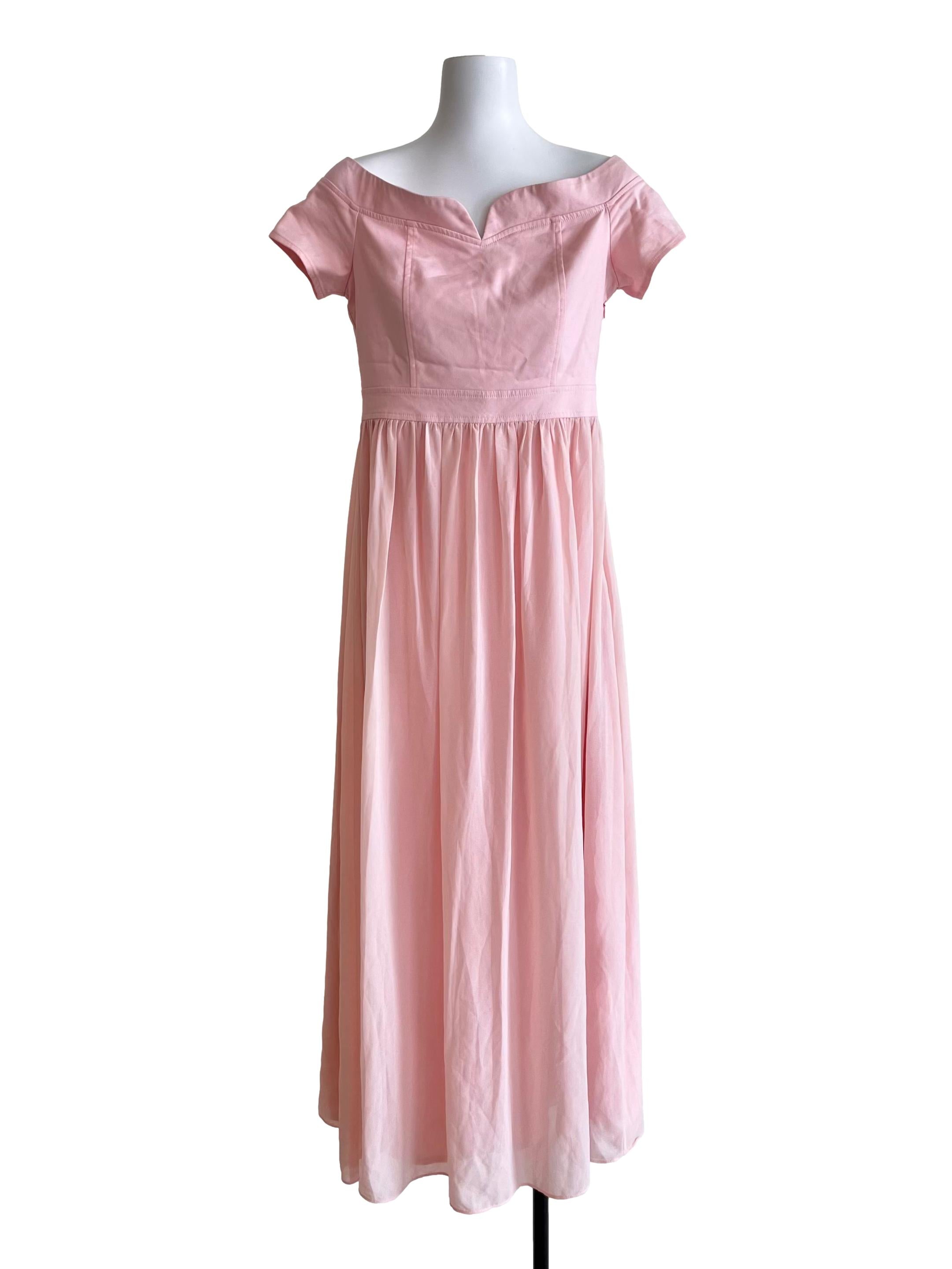 Blush Pink Off-Shoulder Maxi Dress