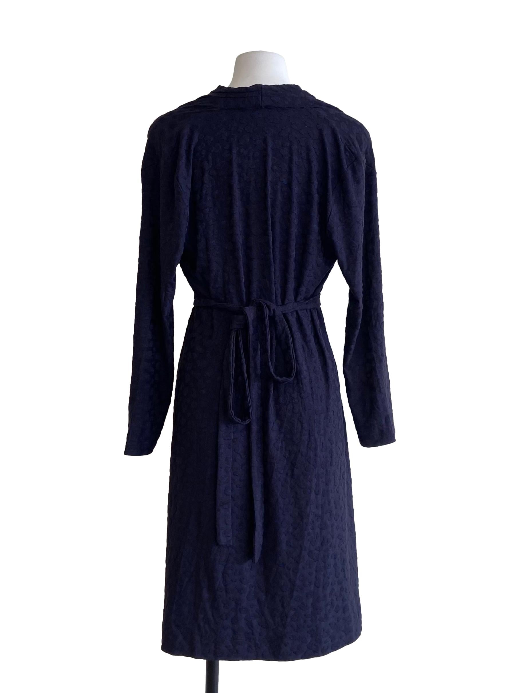 Navy Blue & Black Dot V-Neck A-Line Dress